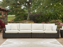 Luxury Living Gallery - Ashley Furniture - Kimora Outdoor - 4-Piece Outdoor Sectional / Beige/Dark Brown - P711P2