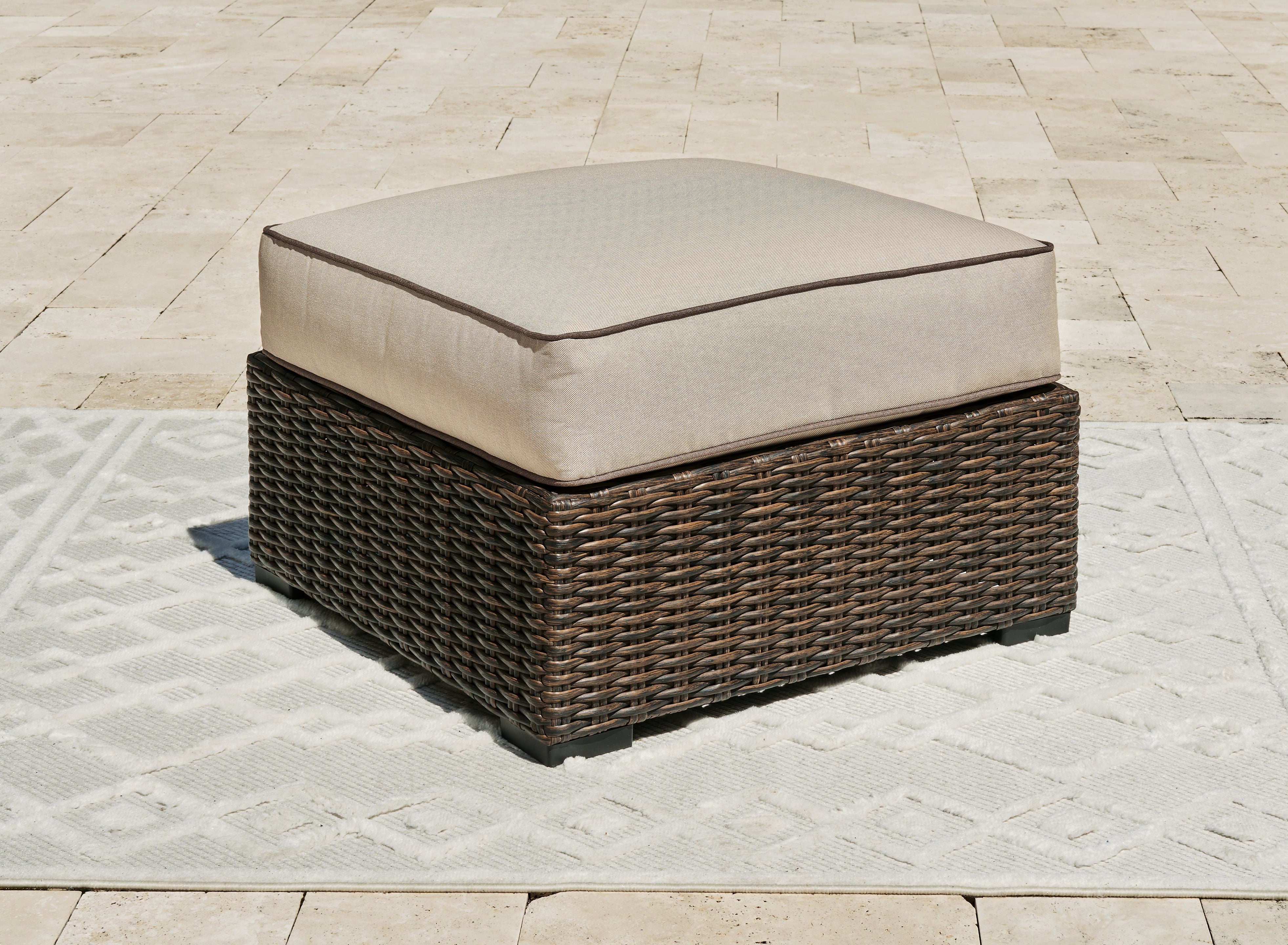 Luxury Living Gallery - Ashley Furniture - Coastline Bay Outdoor - Ottoman with Cushion / Brown - P784-814