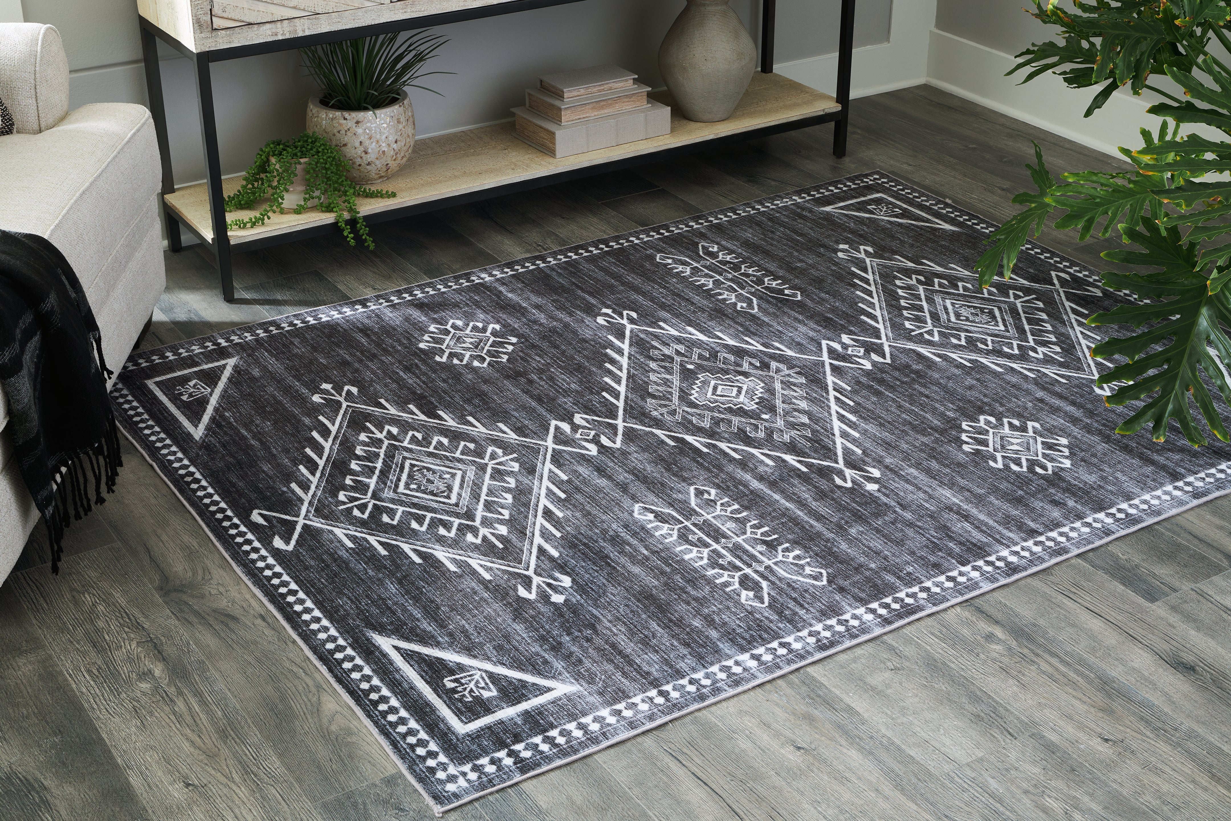 Luxury Living Gallery - Ashley Furniture - Arloman Rug - 5' x 7' Washable Rug / Black/Cream/Gray - R405932