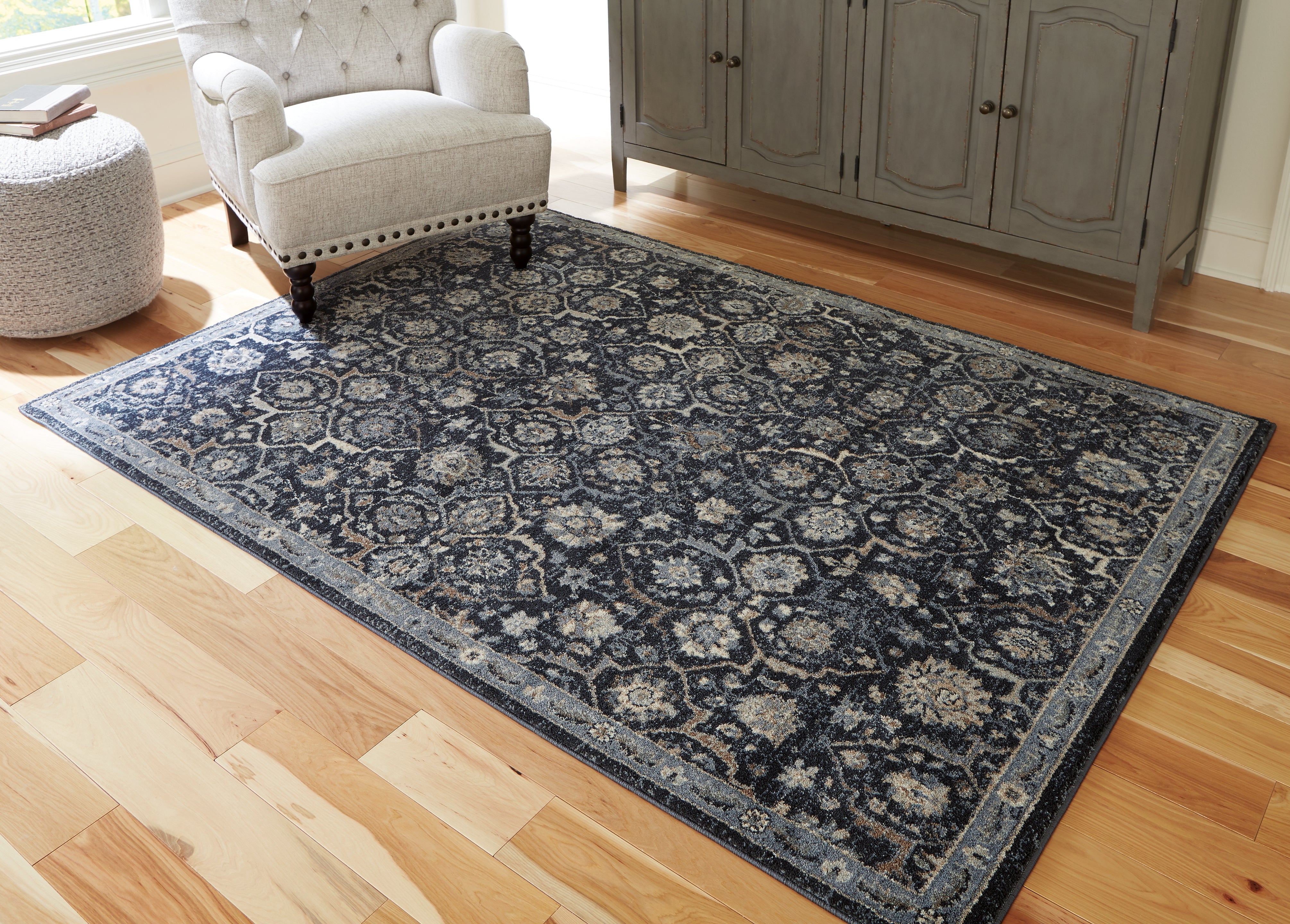 Luxury Living Gallery - Ashley Furniture - Hilcott Rug - 5'3" x 7'3" Rug / Blue/Cream/Brown - R406112