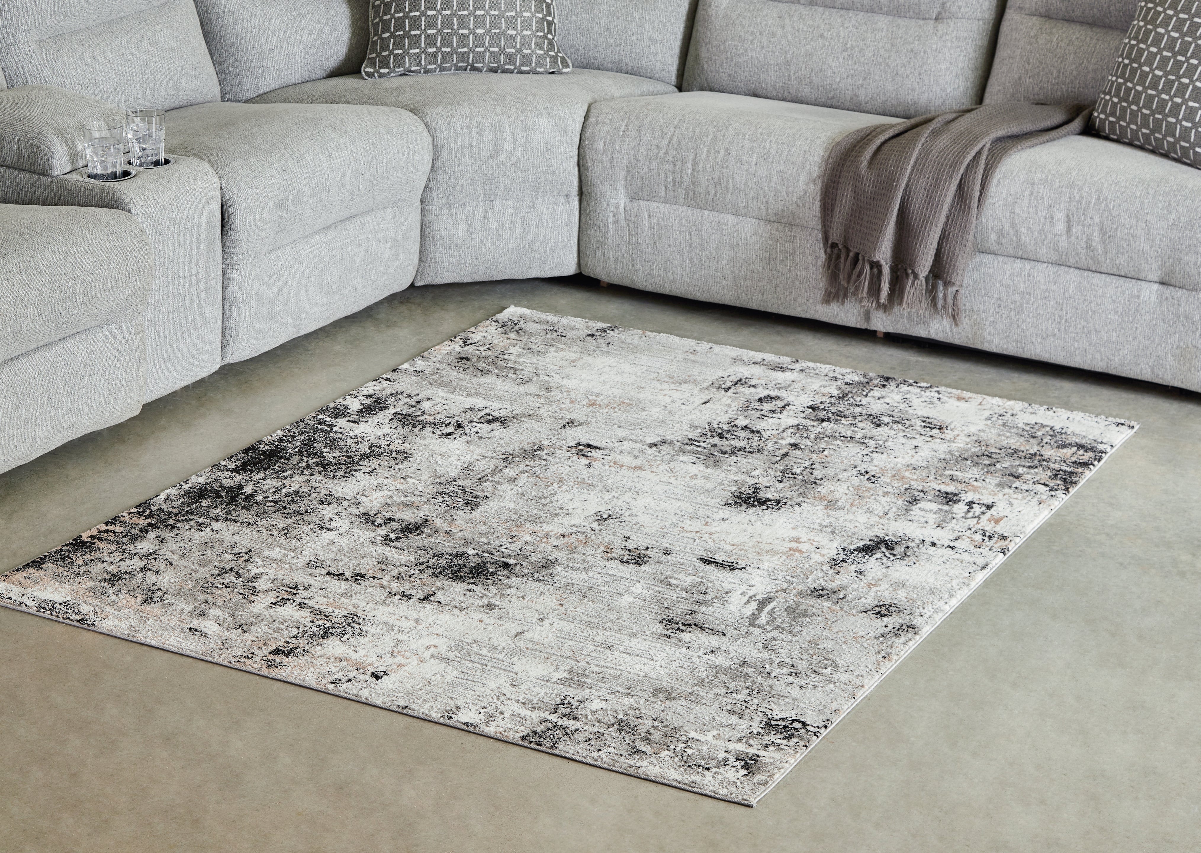 Luxury Living Gallery - Ashley Furniture - Langwell Rug - 5' x 7' Rug / Black/Gray/White - R406782