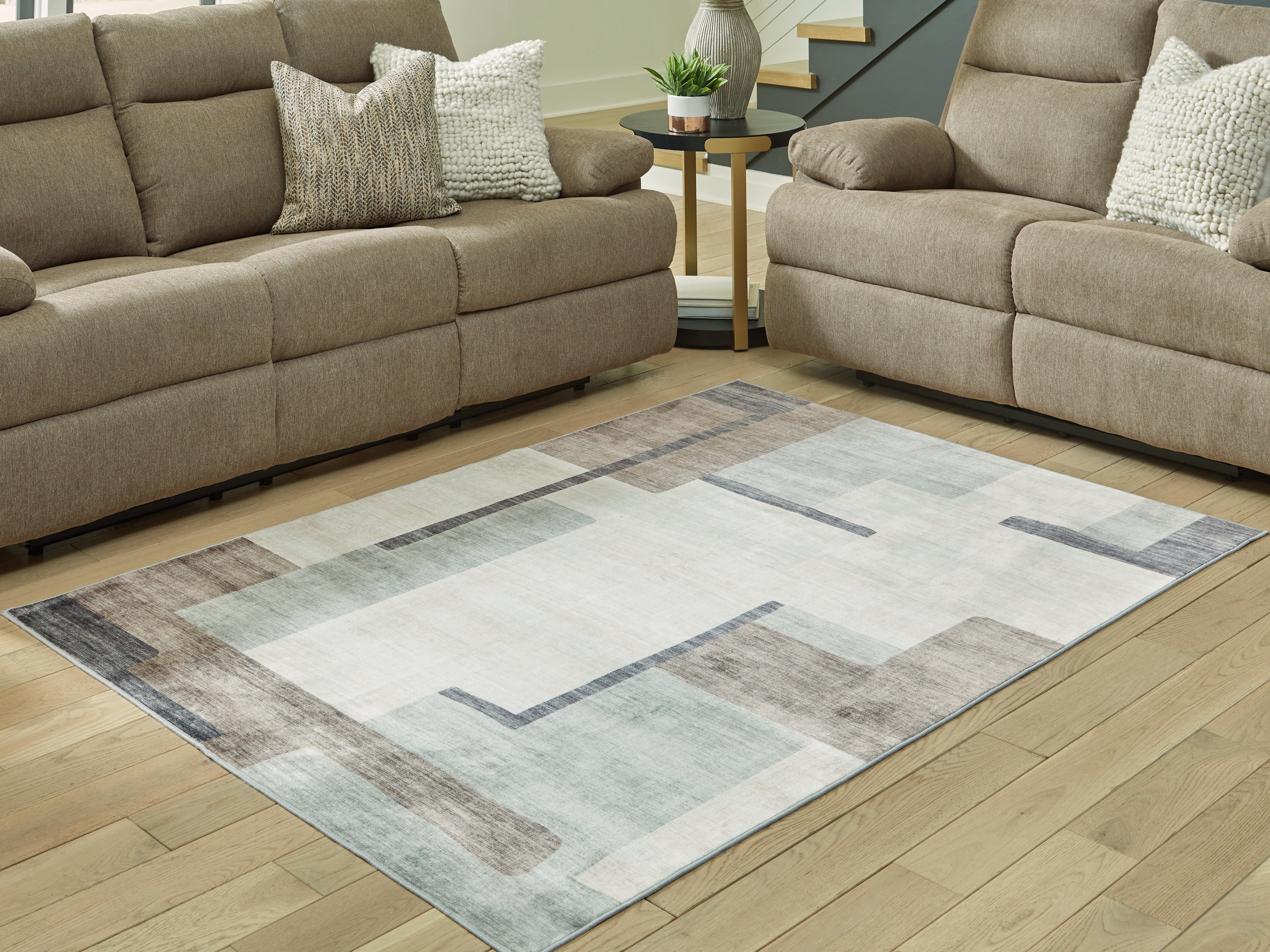 Luxury Living Gallery - Ashley Furniture - Larkport Rug - Washable 8' x 10' Area Rug / Cream/Brown/Gray - R407411