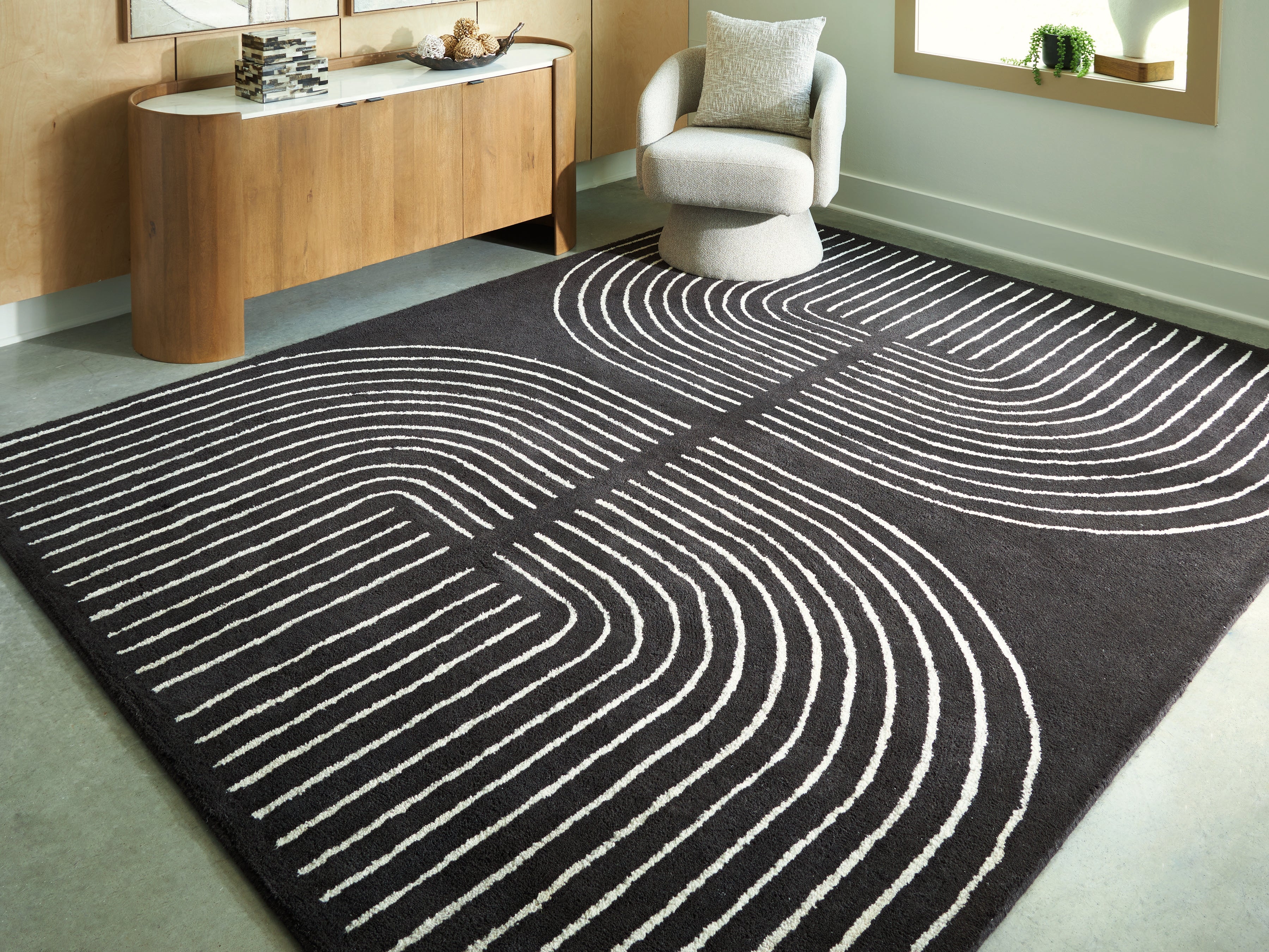 Luxury Living Gallery - Ashley Furniture - Eldonmore Rug - 5' x 7' Area Rug / Black/Ivory - R407572