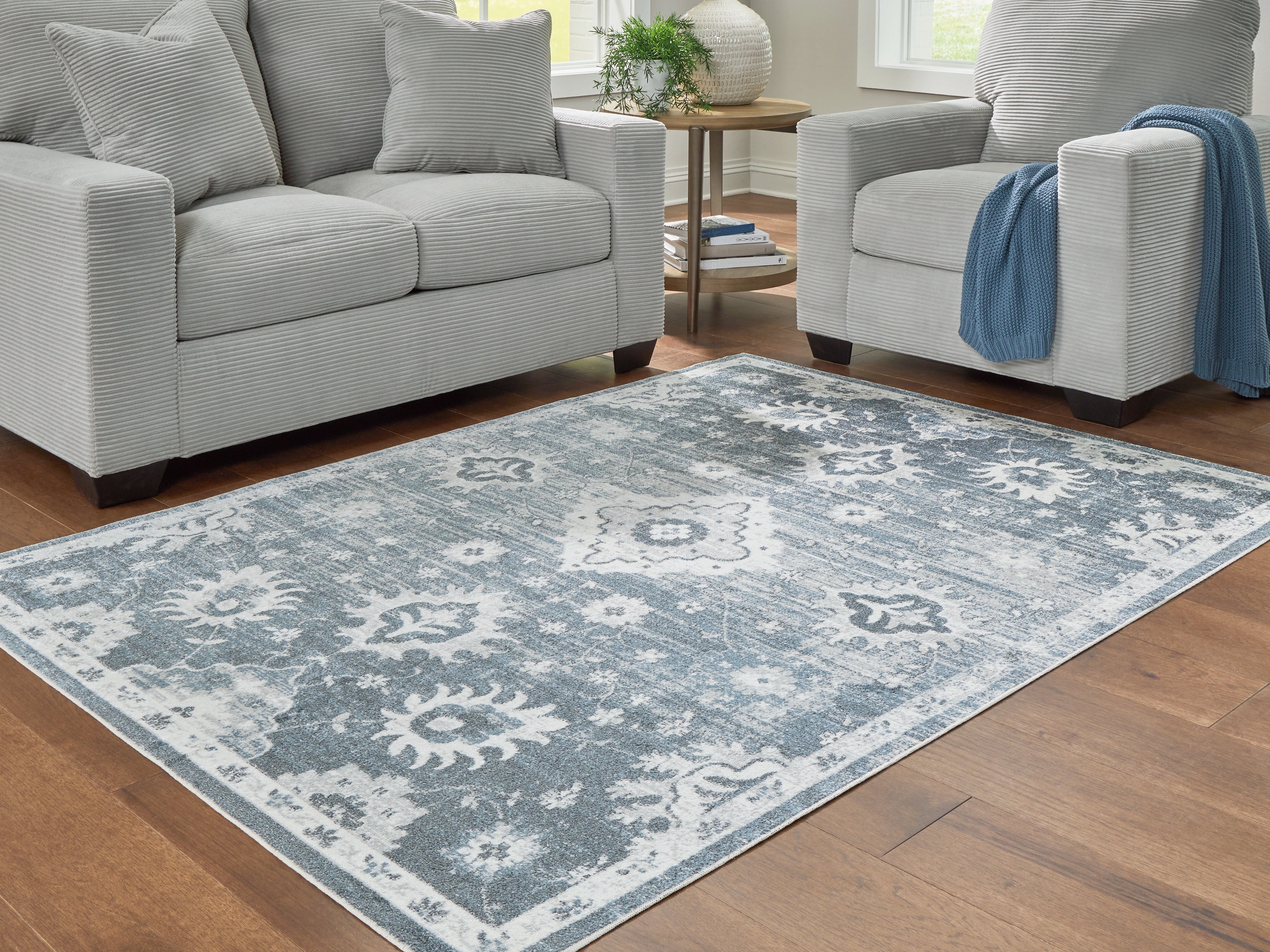 Luxury Living Gallery - Ashley Furniture - Avanworths Rug - Washable 5'3" x 7' Area Rug / Blue/Gray/Ivory - R407792