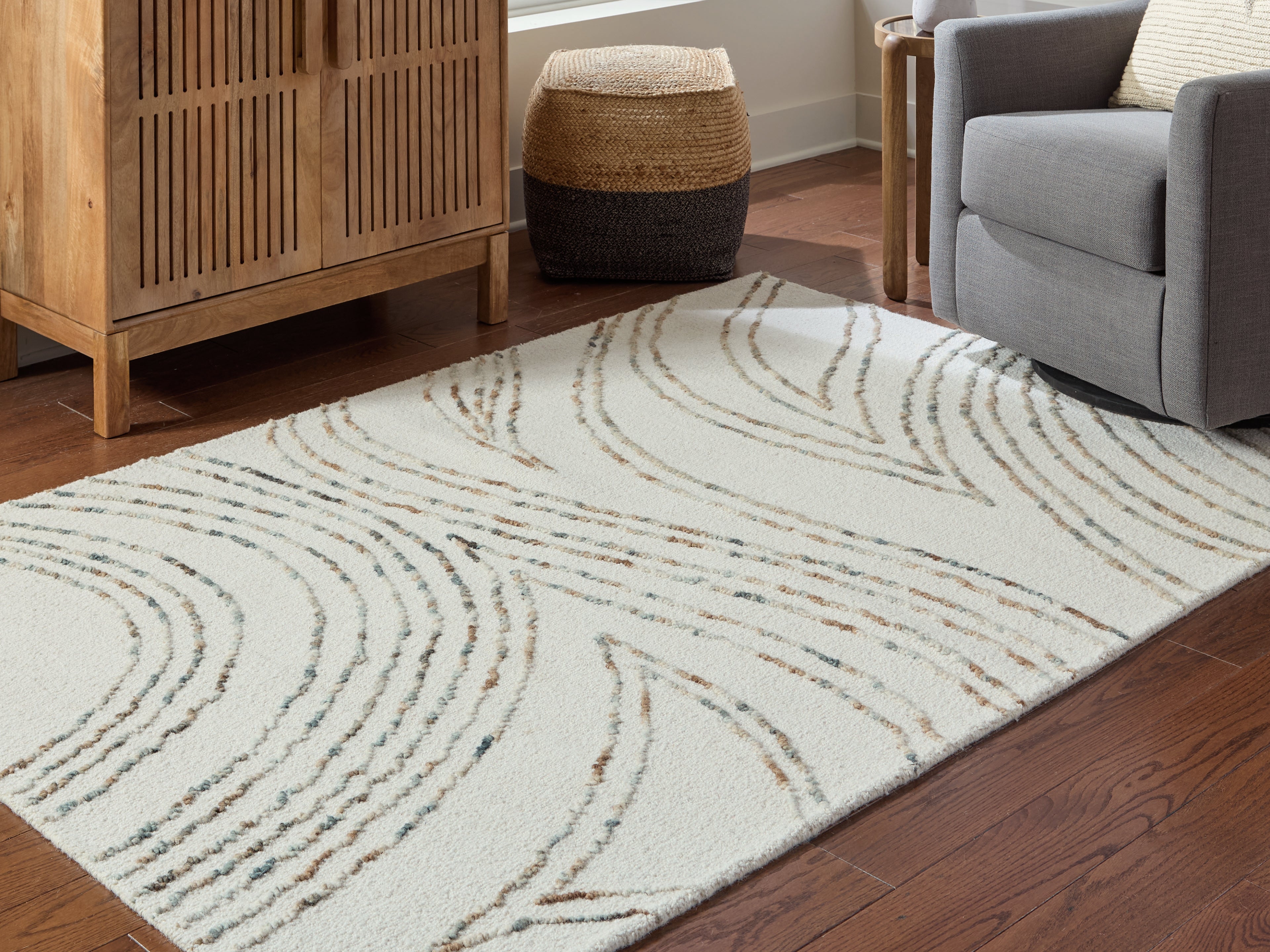 Luxury Living Gallery - Ashley Furniture - Deenbury Rug - 5' x 7' Area Rug / Ivory/Green/Brown - R407862