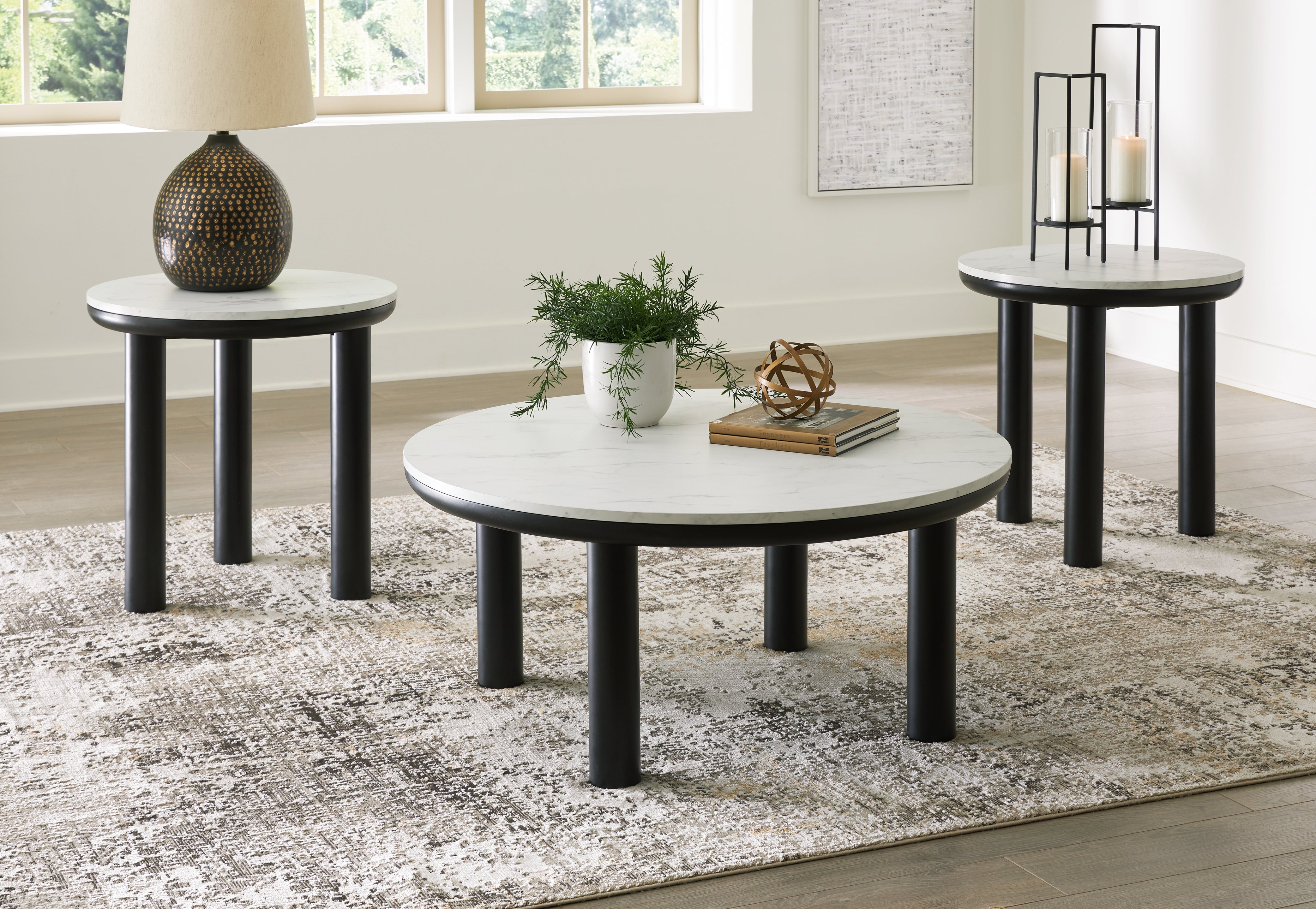 Luxury Living Gallery - Ashley Furniture - Xandrum Table (Set of 3) - Occasional Table Set (3/CN) / Black/White - T159-13