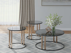 Luxury Living Gallery - Ashley Furniture - Hannerly Table (Set of 3) - Occasional Table Set (3/CN) / Black/Gold Finish - T219-13