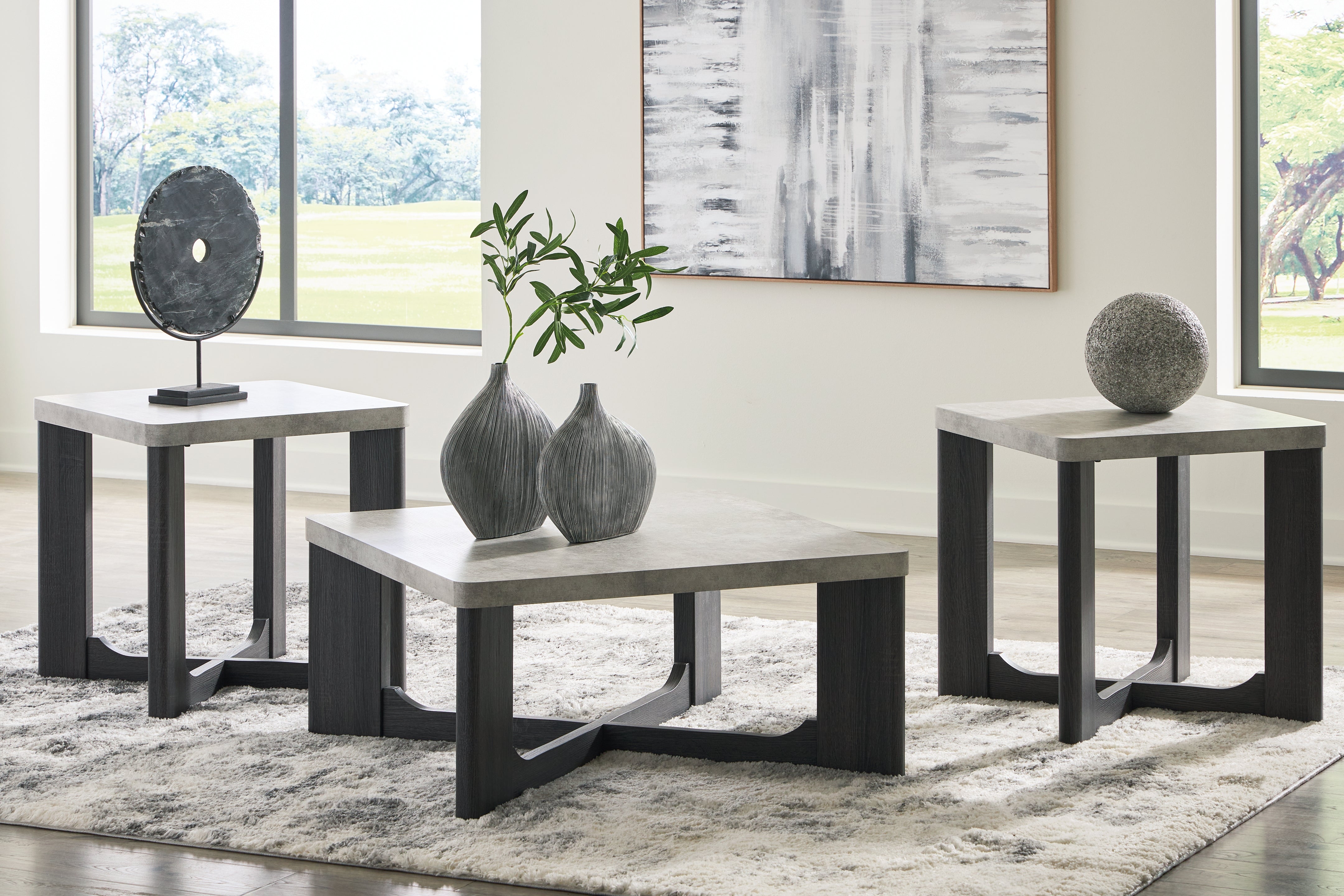 Luxury Living Gallery - Ashley Furniture - Sharstorm Table (Set of 3) - Occasional Table Set (3/CN) / Two-tone Gray - T251-13