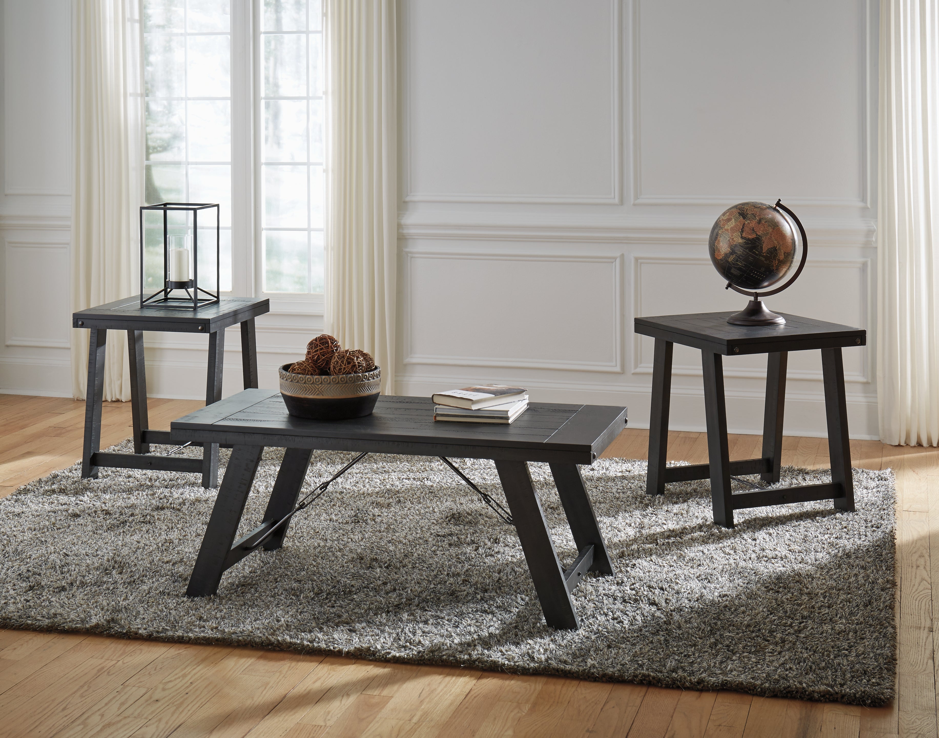 Luxury Living Gallery - Ashley Furniture - Noorbrook Table (Set of 3) - Occasional Table Set (3/CN) / Black/Pewter - T351-13