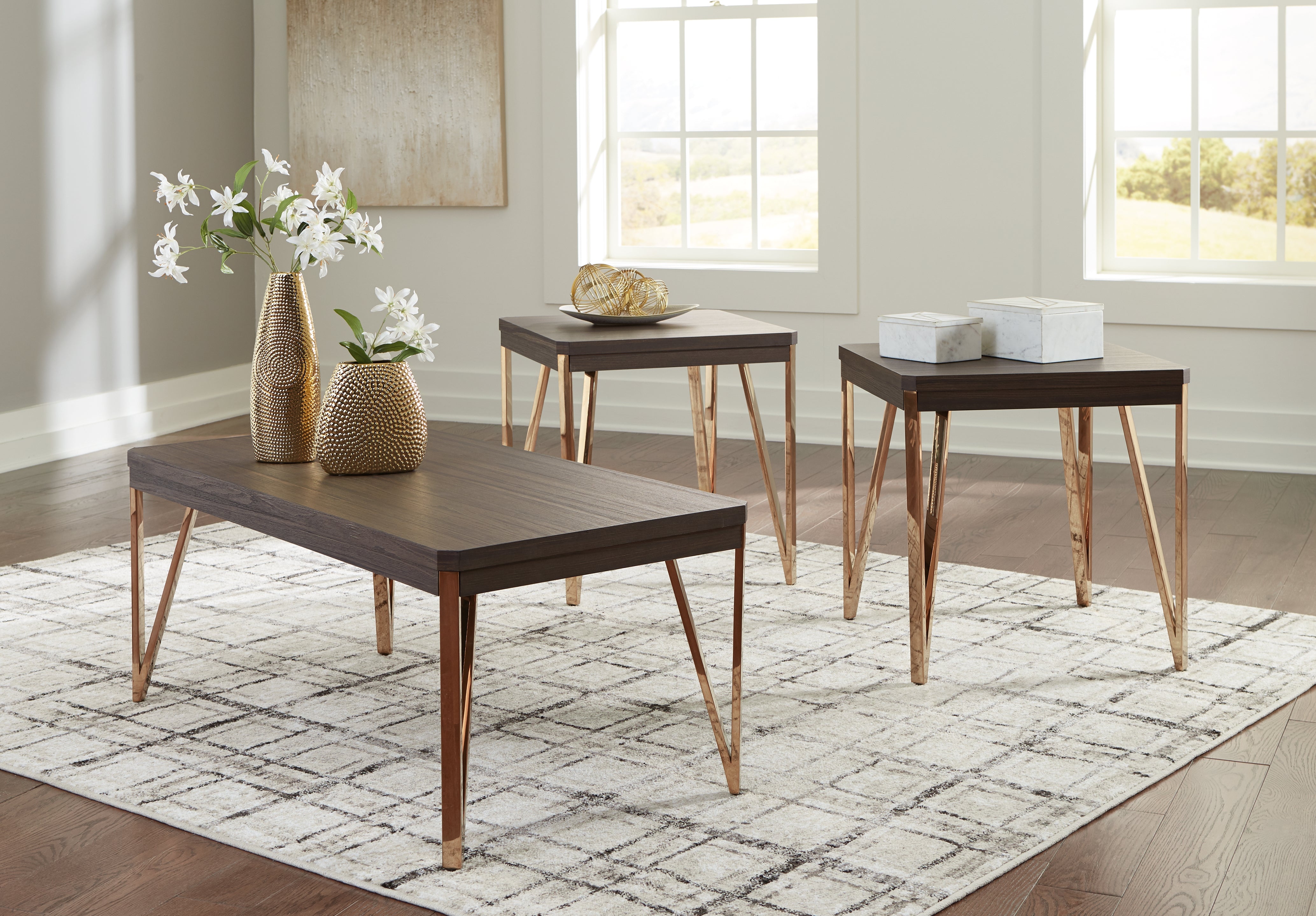 Luxury Living Gallery - Ashley Furniture - Bandyn Table (Set of 3) - Occasional Table Set (3/CN) / Brown/Champagne - T404-13