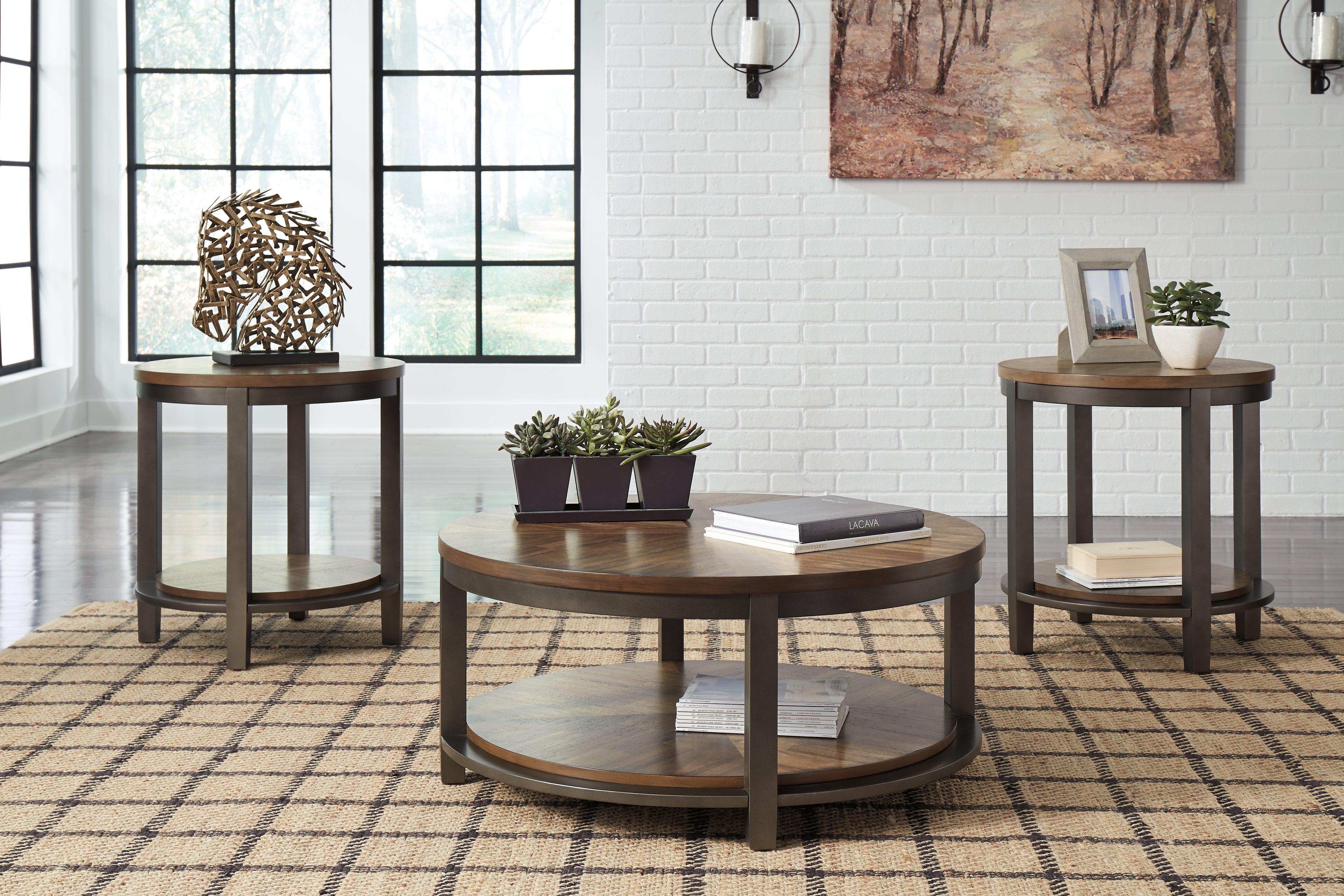 Luxury Living Gallery - Ashley Furniture - Roybeck Table (Set of 3) - Occasional Table Set (3/CN) / Light Brown/Bronze - T411-13