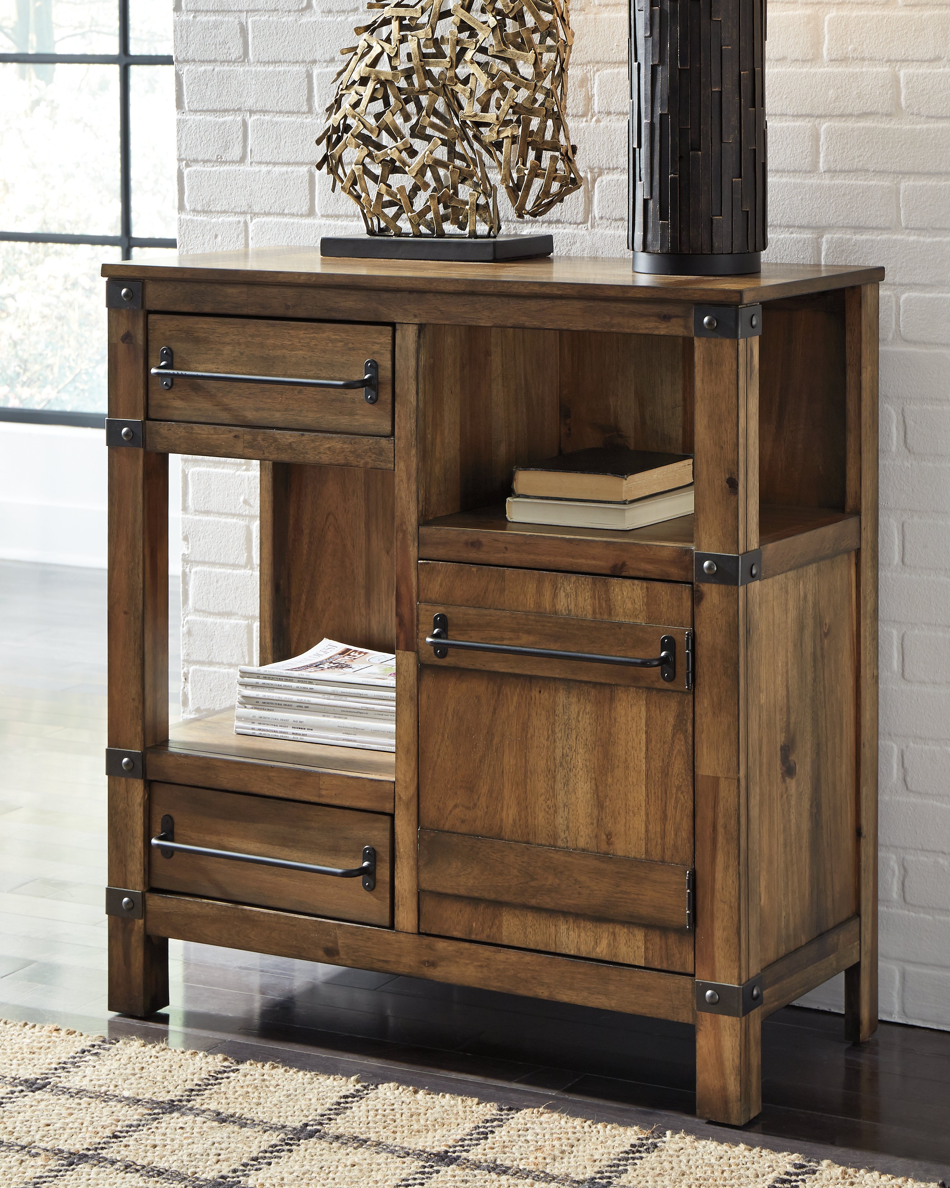 Luxury Living Gallery - Ashley Furniture - Roybeck Accent Cabinet - Accent Cabinet / Light Brown/Bronze - T411-40
