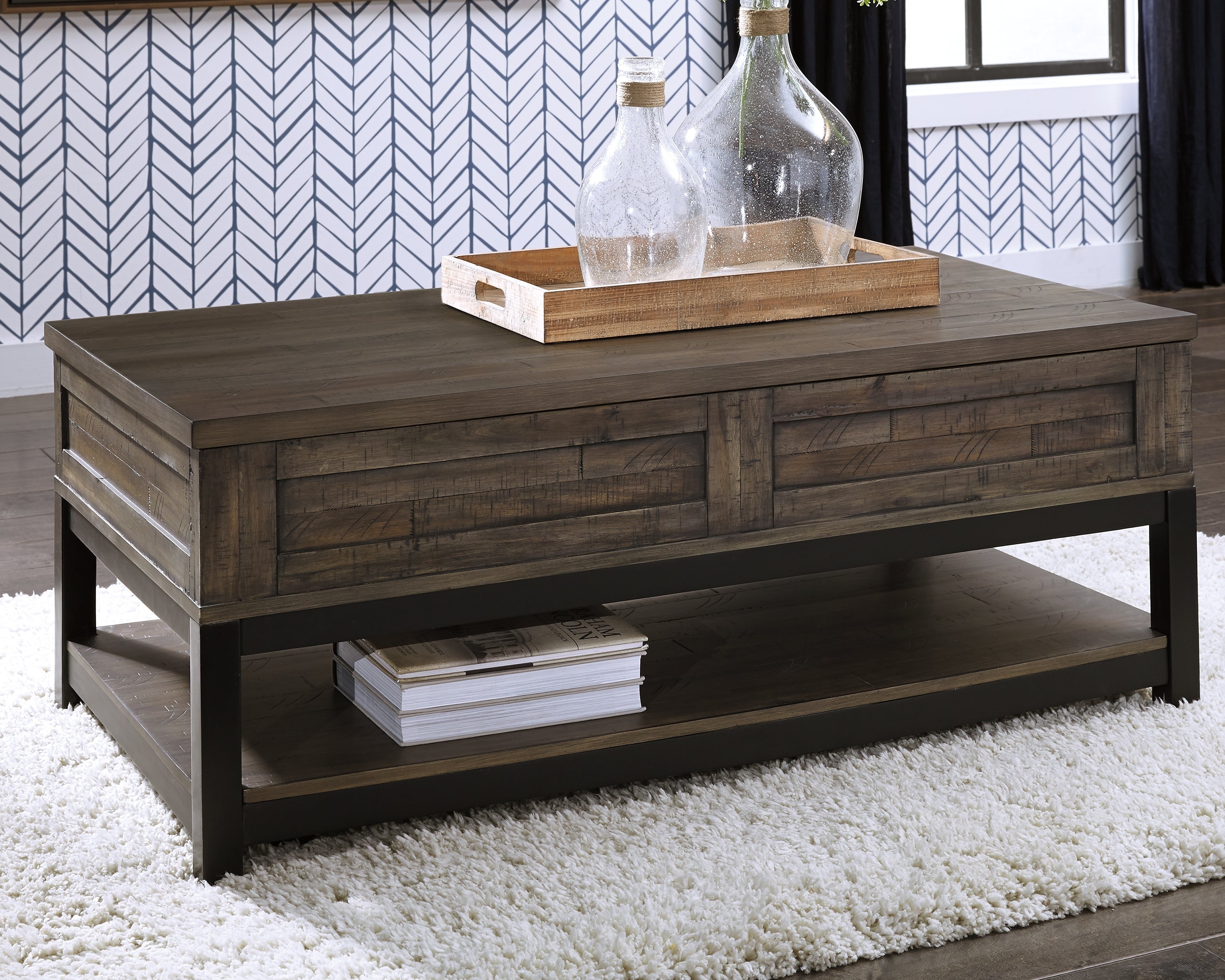 Luxury Living Gallery - Ashley Furniture - Johurst Coffee Table with Lift Top - LIFT TOP COCKTAIL TABLE / Grayish Brown - T444-9