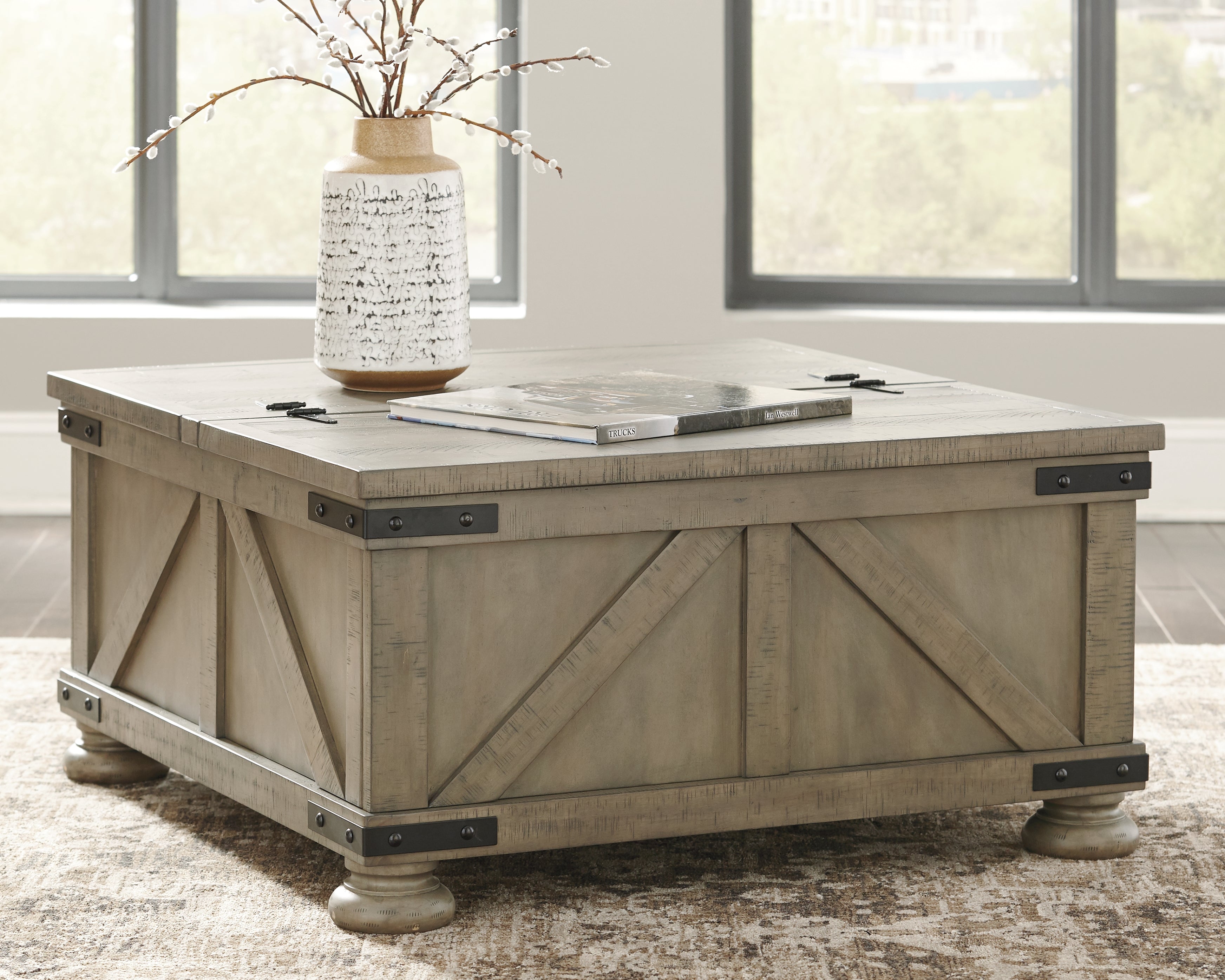 Luxury Living Gallery - Ashley Furniture - Aldwin Coffee Table With Storage - Cocktail Table with Storage / Gray - T457-20