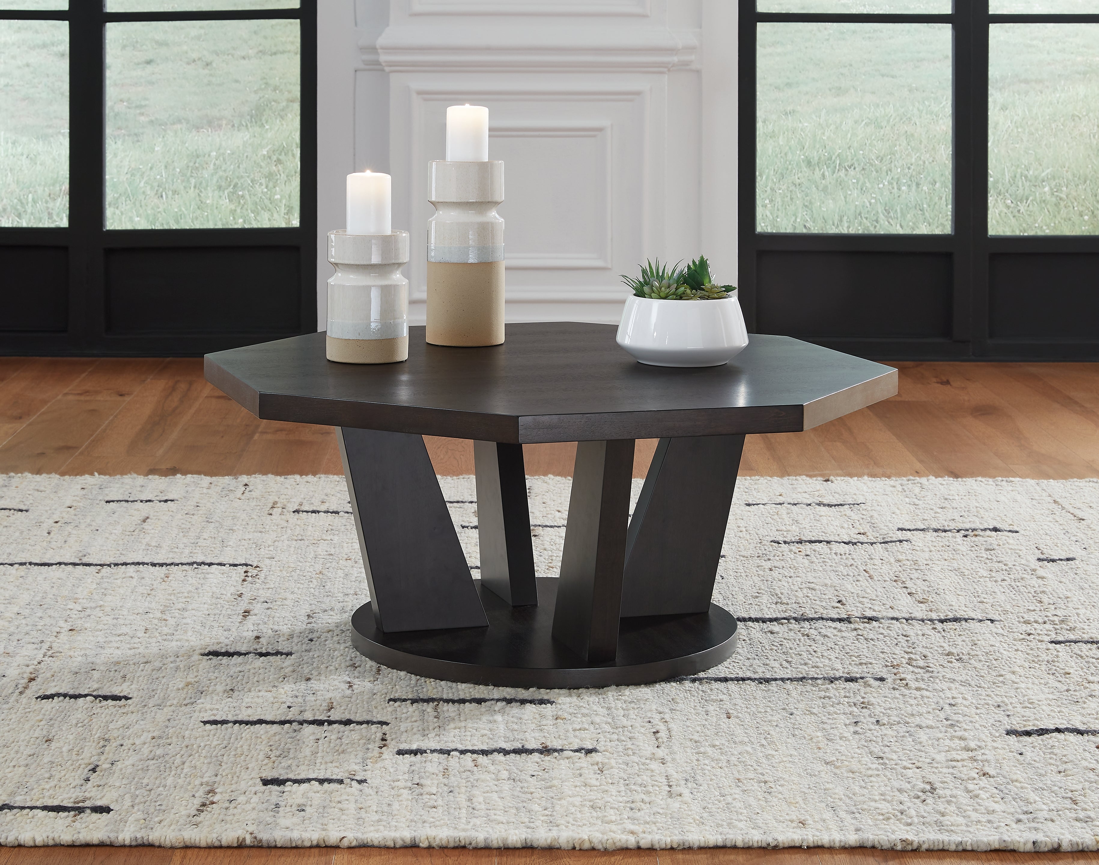 Luxury Living Gallery - Ashley Furniture - Chasinfield Coffee Table - Octagon Cocktail Table / Dark Brown - T458-8