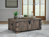 Luxury Living Gallery - Ashley Furniture - Hollum Lift-Top Coffee Table - Lift Top Cocktail Table / Rustic Brown - T466-9