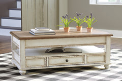 Luxury Living Gallery - Ashley Furniture - Realyn Coffee Table with Lift Top - Lift Top Cocktail Table / White/Brown - T523-9