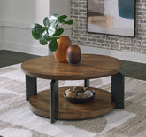 Luxury Living Gallery - Ashley Furniture - Kraeburn Coffee Table - Round Cocktail Table / Brown/Black - T624-8