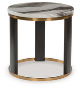 Luxury Living Gallery - Ashley Furniture - Jazmore End Table - Round End Table / Brown/Brass Finish - T671-6