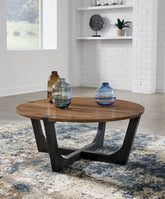 Luxury Living Gallery - Ashley Furniture - Hanneforth Coffee Table - Round Cocktail Table / Brown/Black - T726-8