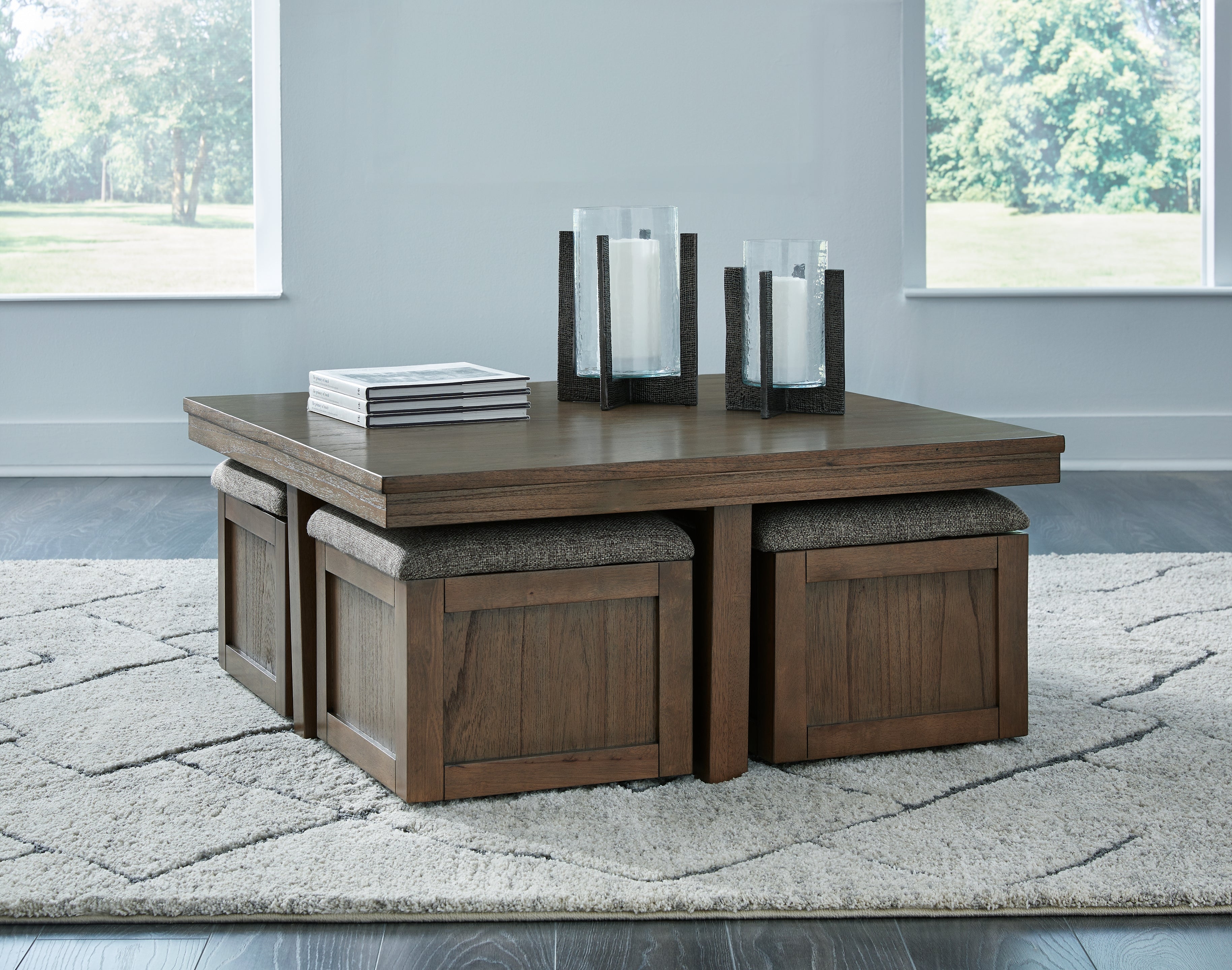 Luxury Living Gallery - Ashley Furniture - Boardernest Coffee Table with 4 Stools - Cocktail TBL w/4 Stools (5/CN) / Brown - T738-20