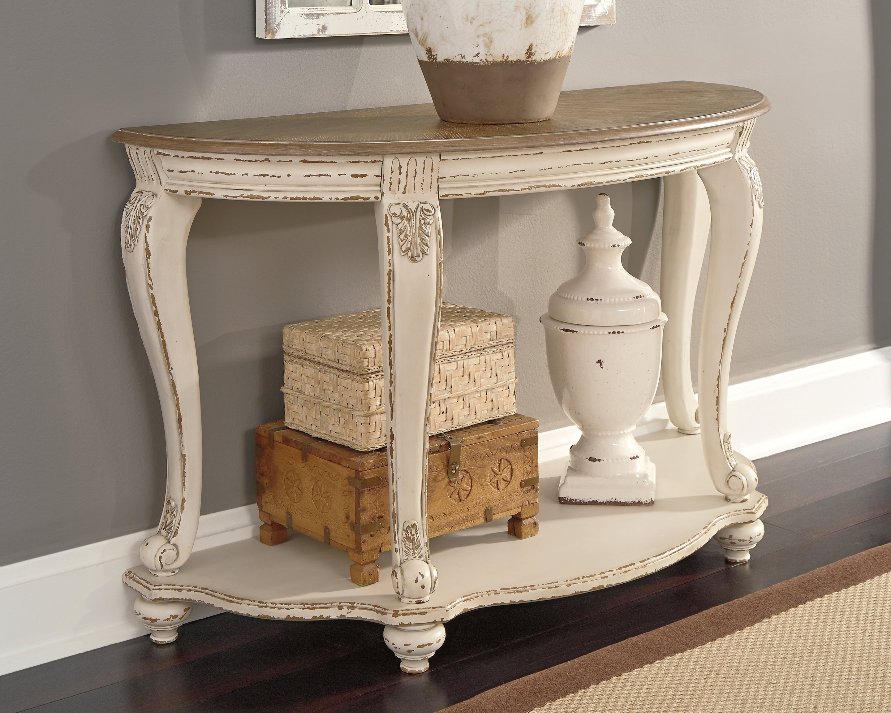 Luxury Living Gallery - Ashley Furniture - Realyn Sofa Table - Sofa Table / White/Brown - T743-4