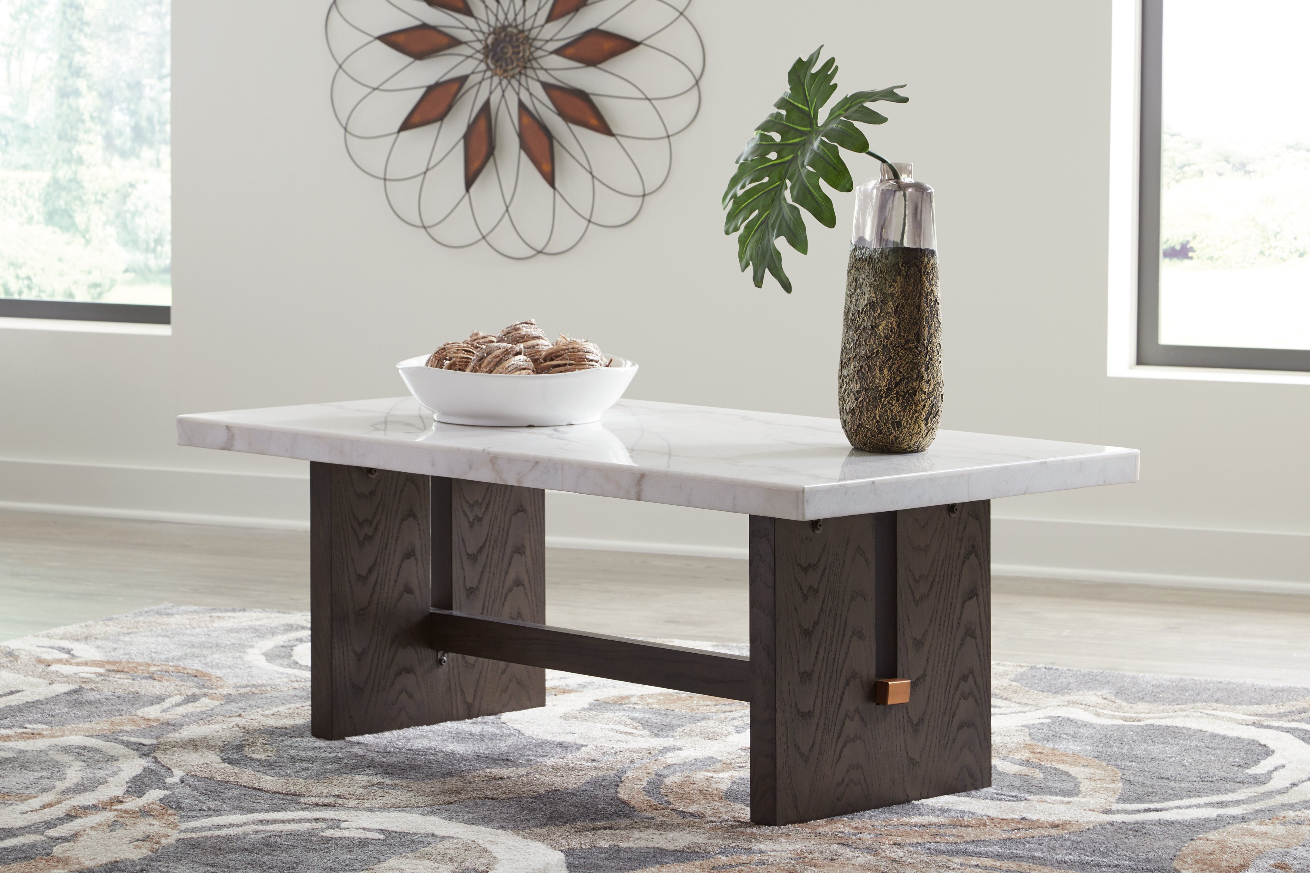 Luxury Living Gallery - Ashley Furniture - Burkhaus Coffee Table - Rectangular Cocktail Table / White/Dark Brown - T779-1