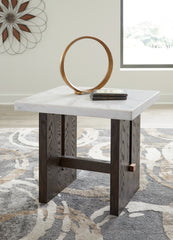 Luxury Living Gallery - Ashley Furniture - Burkhaus End Table - Rectangular End Table / White/Dark Brown - T779-3