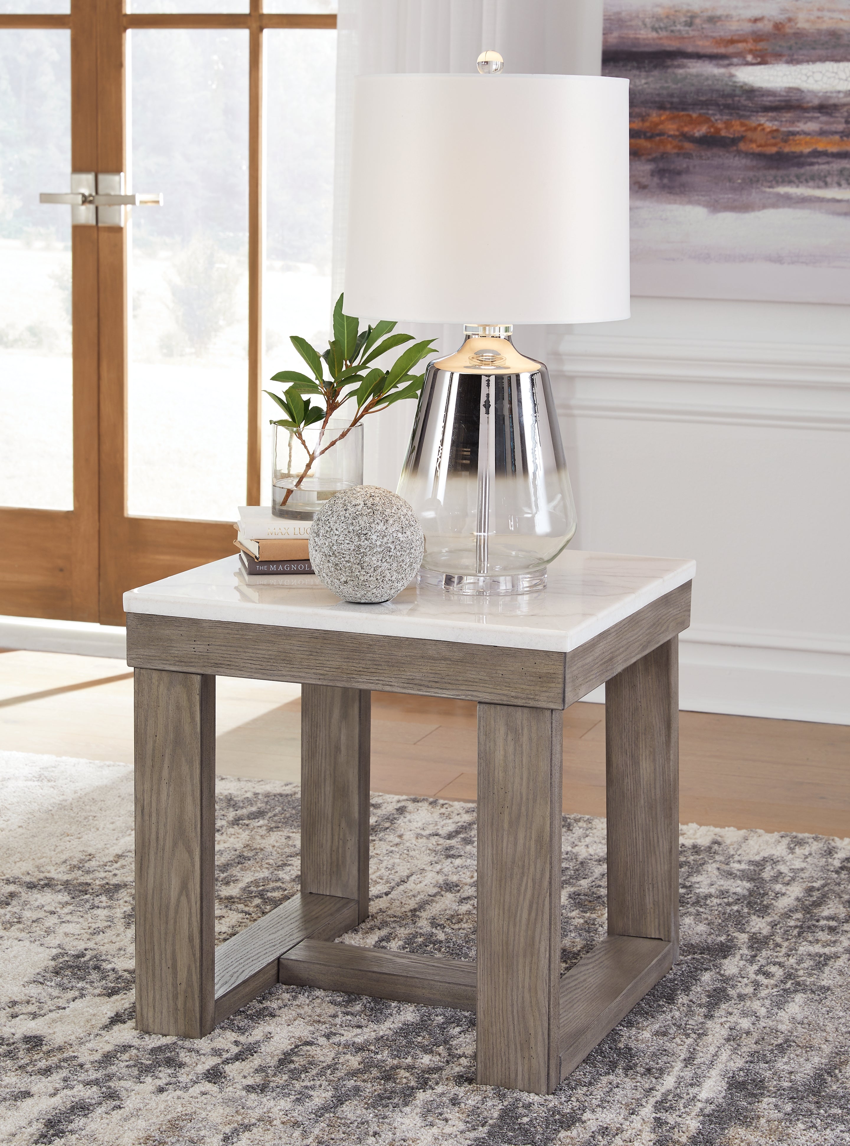 Luxury Living Gallery - Ashley Furniture - Loyaska End Table - Rectangular End Table / Grayish Brown/White - T854-3