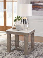 Luxury Living Gallery - Ashley Furniture - Loyaska End Table - Rectangular End Table / Grayish Brown/White - T854-3