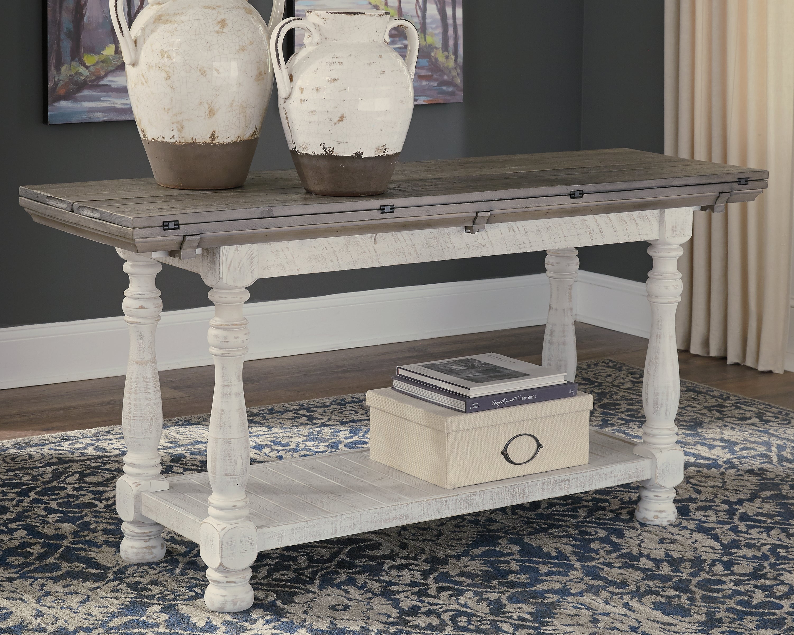 Luxury Living Gallery - Ashley Furniture - Havalance Sofa/Console Table - Flip Top Sofa Table / Gray/White - T814-4