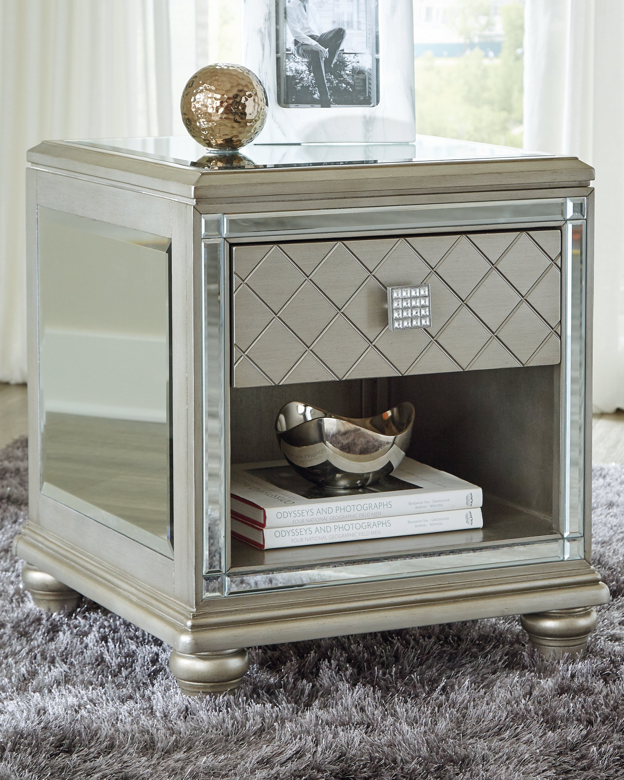 Luxury Living Gallery - Ashley Furniture - Chevanna End Table - Rectangular End Table / Platinum - T942-3