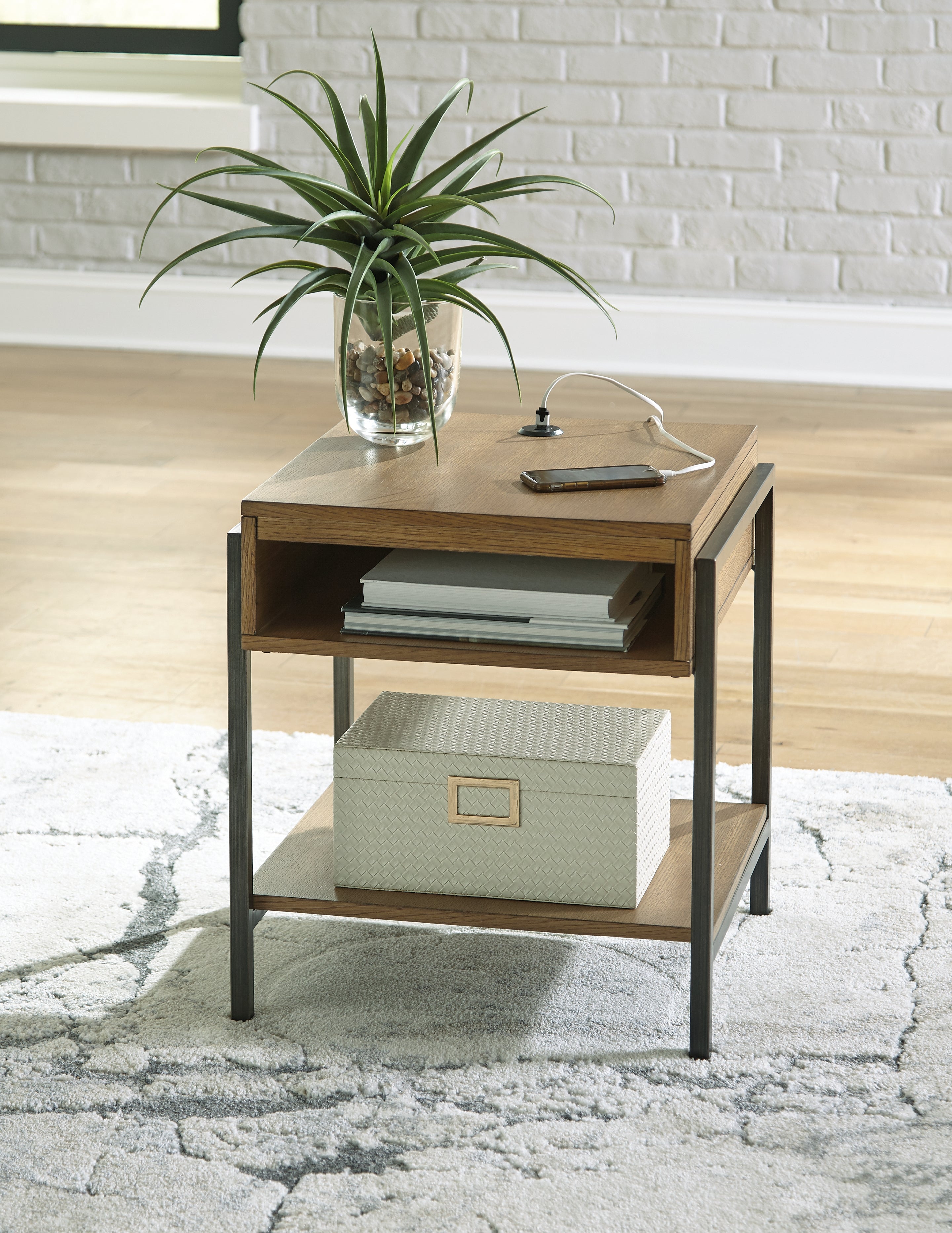 Luxury Living Gallery - Ashley Furniture - Fridley End Table - Rectangular End Table / Brown/Black - T964-3