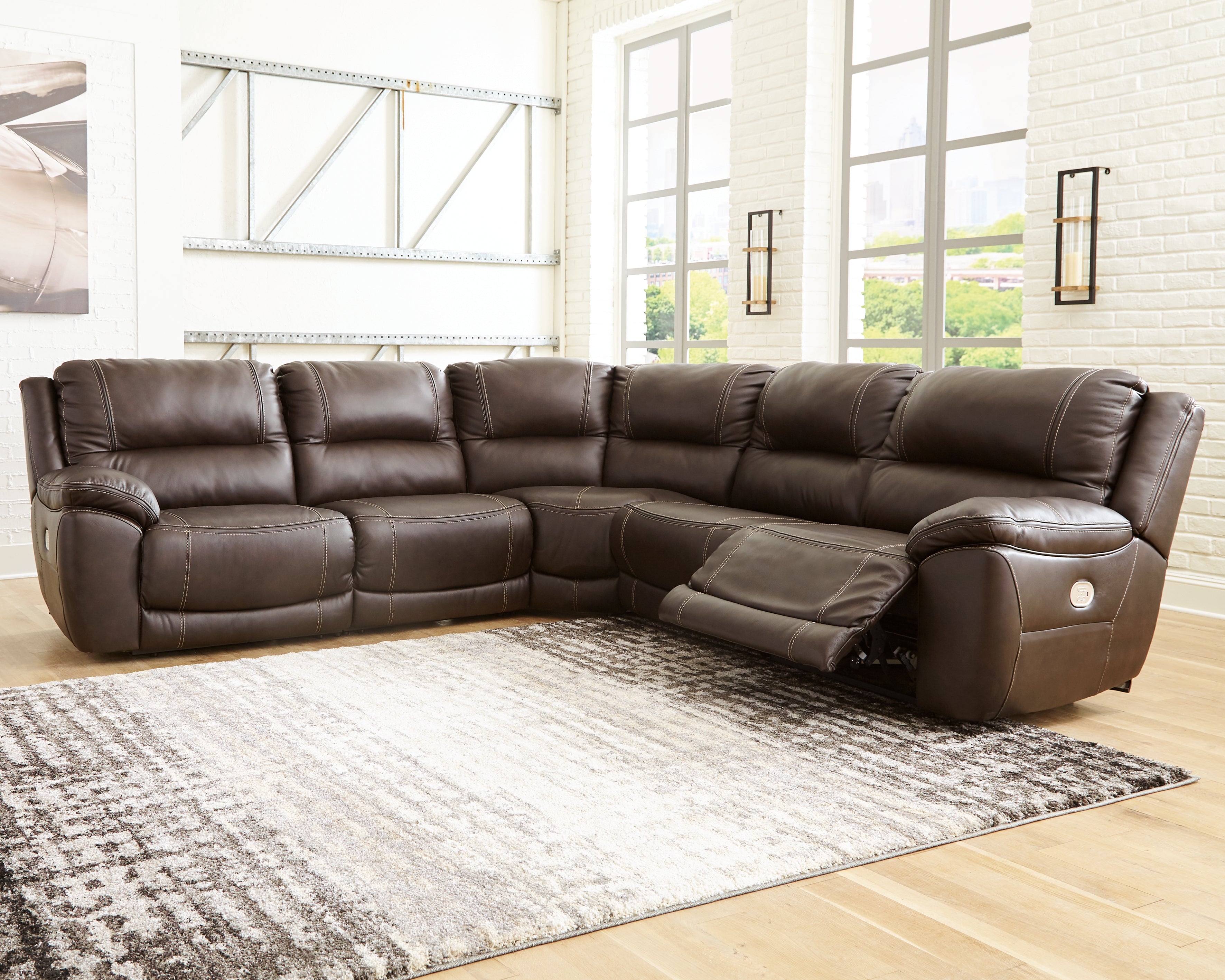 Luxury Living Gallery - Ashley Furniture - Dunleith Sectional - 3-Piece Power Reclining Loveseat with Console / Chocolate - U71604S4