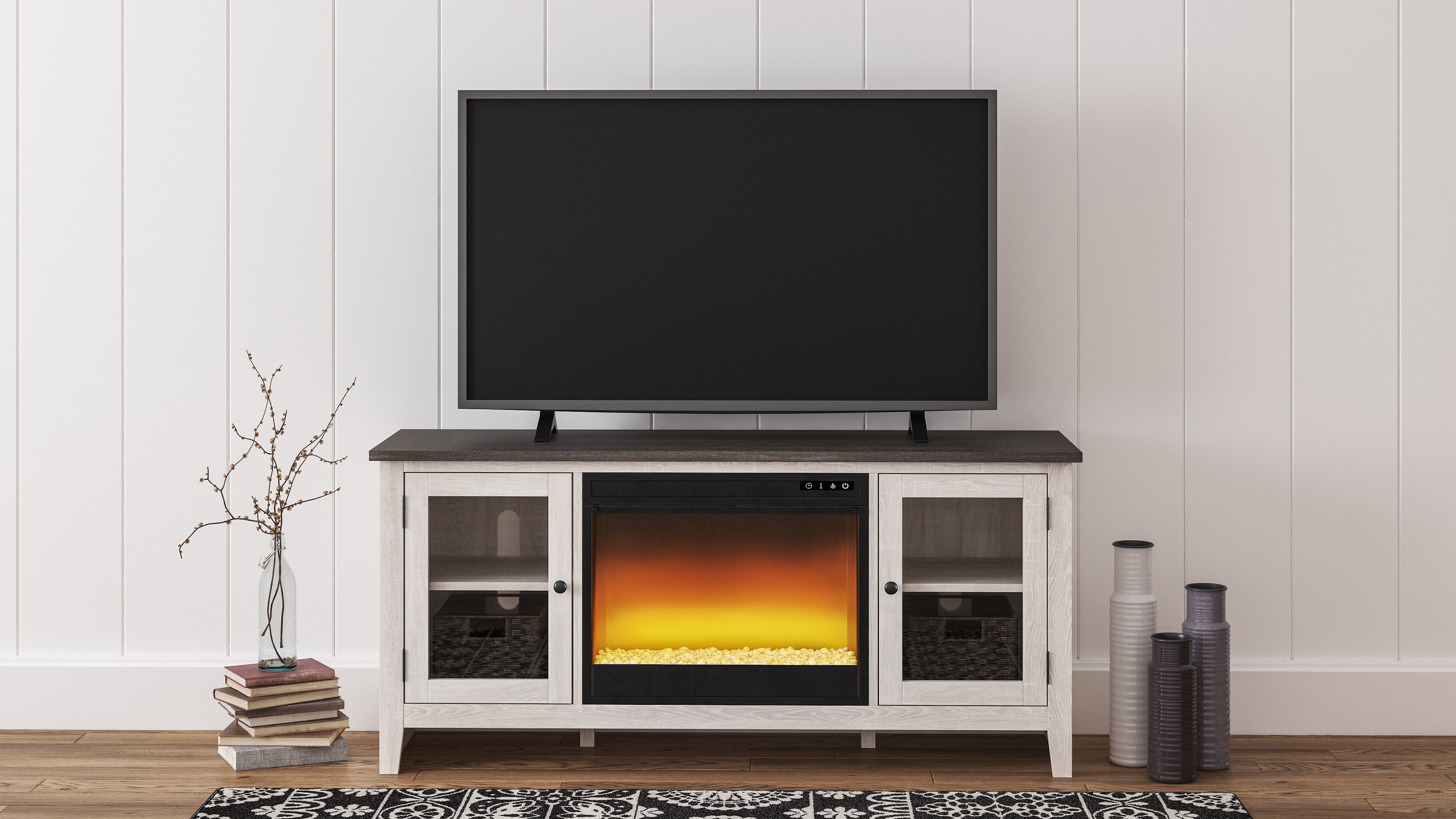 Luxury Living Gallery - Ashley Furniture - Dorrinson 60" TV Stand with Electric Fireplace - 60" TV Stand with Electric Fireplace / Two-tone - W287W2