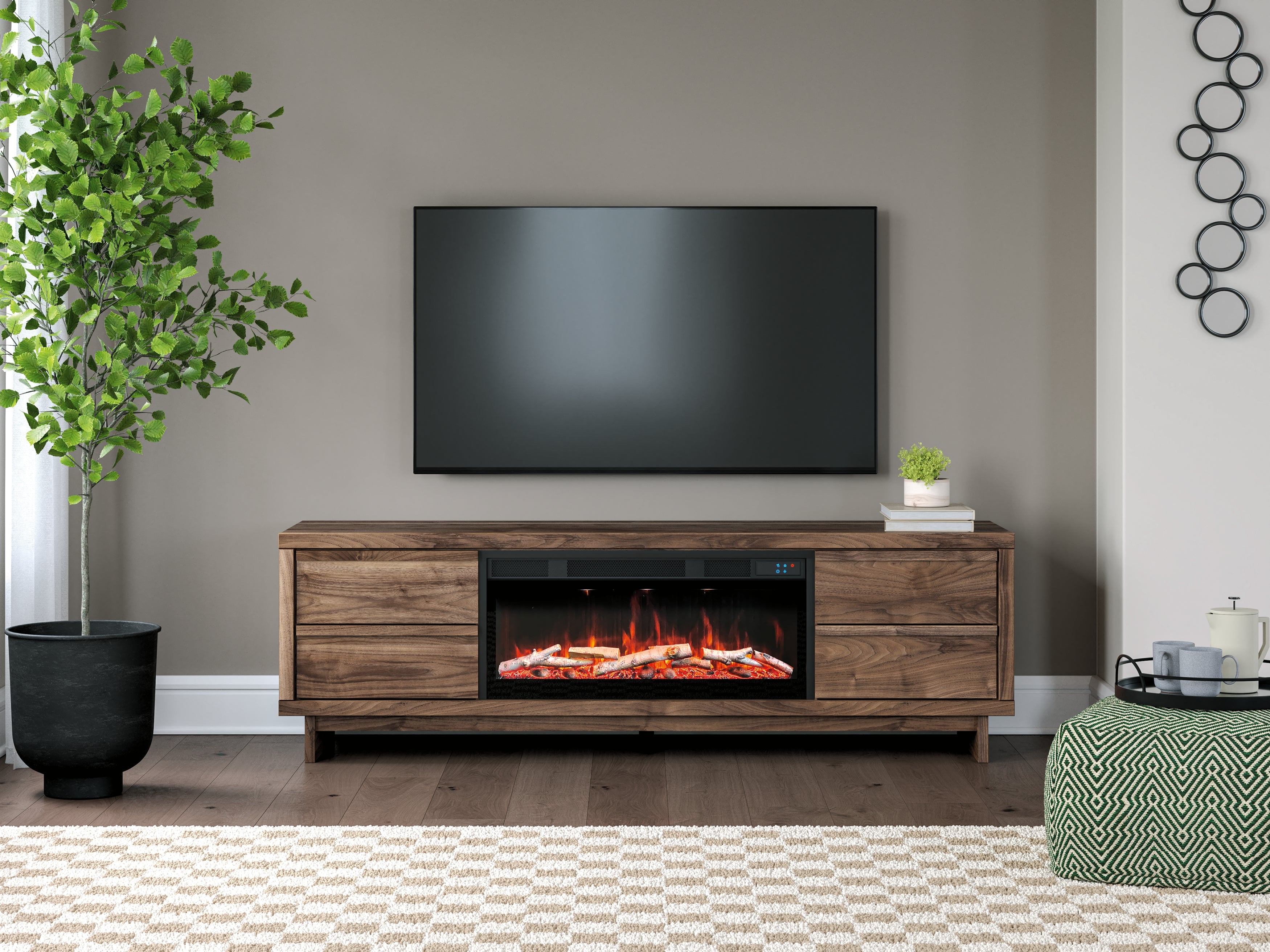 Luxury Living Gallery - Ashley Furniture - Zadilyn 72" TV Stand with Electric Fireplace - 72" TV Stand with Electric Fireplace / Brown - W3367W1