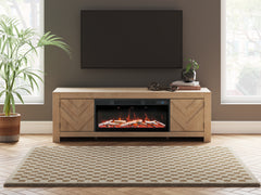 Luxury Living Gallery - Ashley Furniture - Cayboni 71" TV Stand with Electric Fireplace - 71" TV Stand with Electric Fireplace / Tan - W3787W1