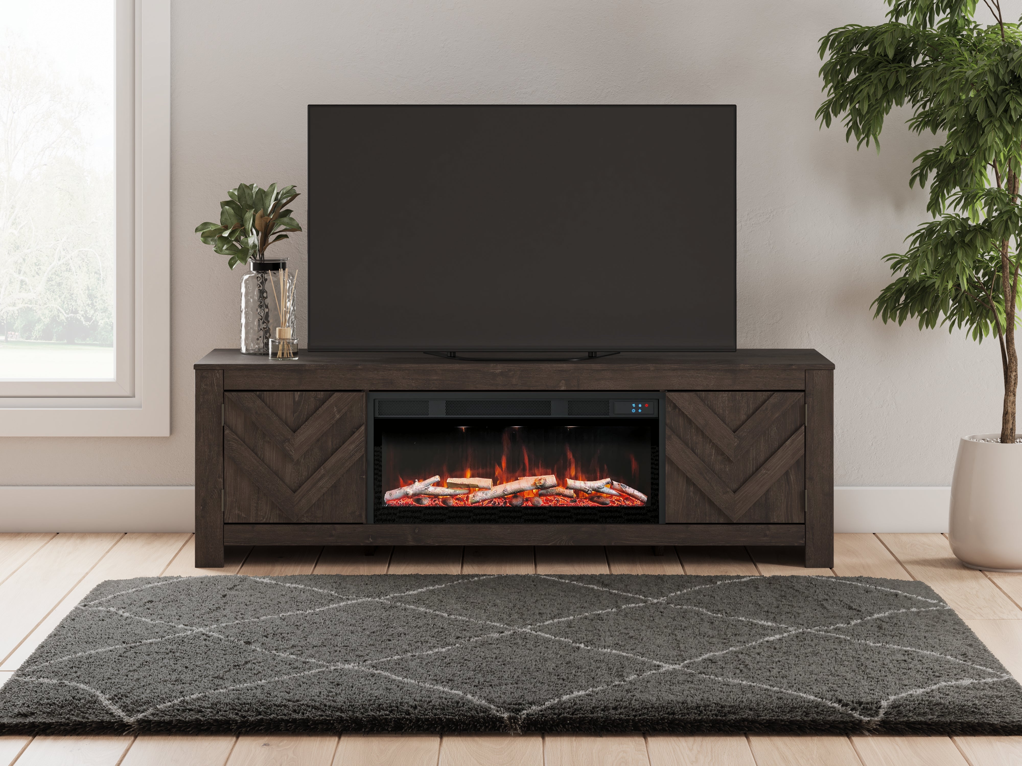 Luxury Living Gallery - Ashley Furniture - Cayboni 71" TV Stand with Electric Fireplace - 71" TV Stand with Electric Fireplace / Black - W3789W1