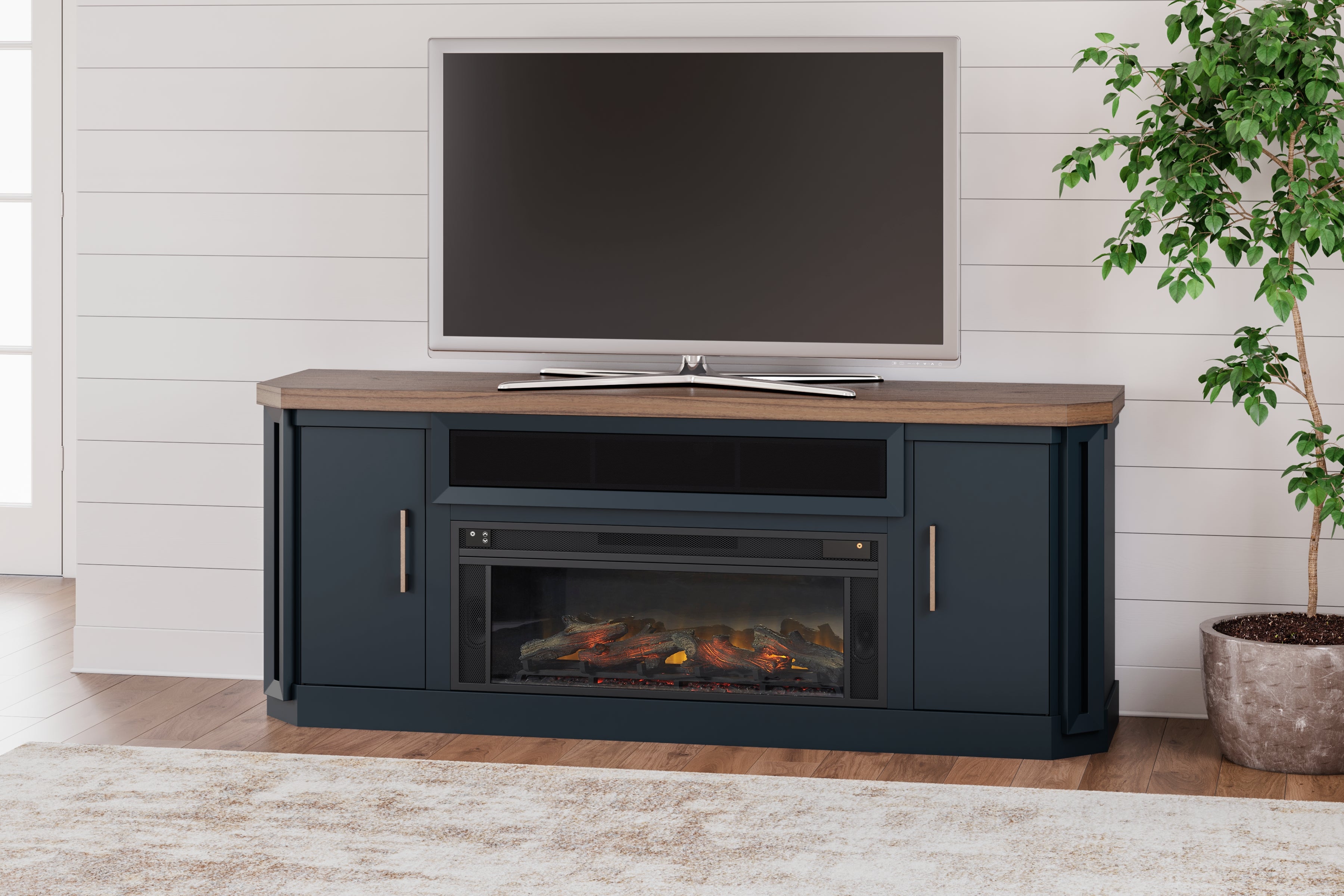 Luxury Living Gallery - Ashley Furniture - Landocken 83" TV Stand - 83" / Brown/Blue - W402-68