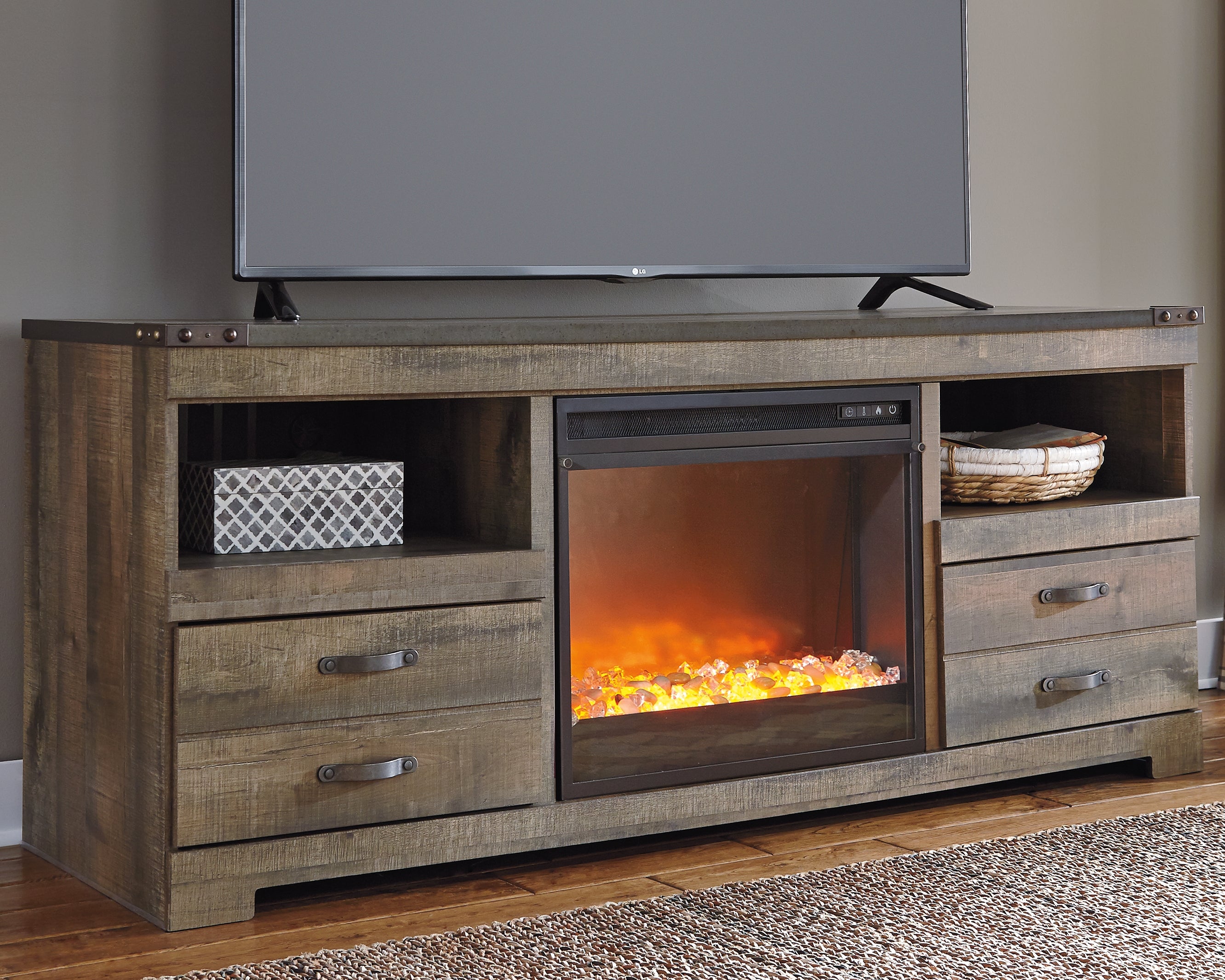 Luxury Living Gallery - Ashley Furniture - Trinell 63" TV Stand with Electric Fireplace - 63" TV Stand with Electric Fireplace / Brown - W446W5