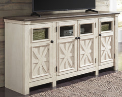 Luxury Living Gallery - Ashley Furniture - Bolanburg 74" TV Stand - 74" / White/Weathered Gray - W647-60