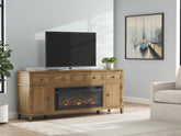 Luxury Living Gallery - Ashley Furniture - Sharlance 81" TV Stand with Electric Fireplace - 81" TV Stand with Electric Fireplace / Light Brown - W655W1