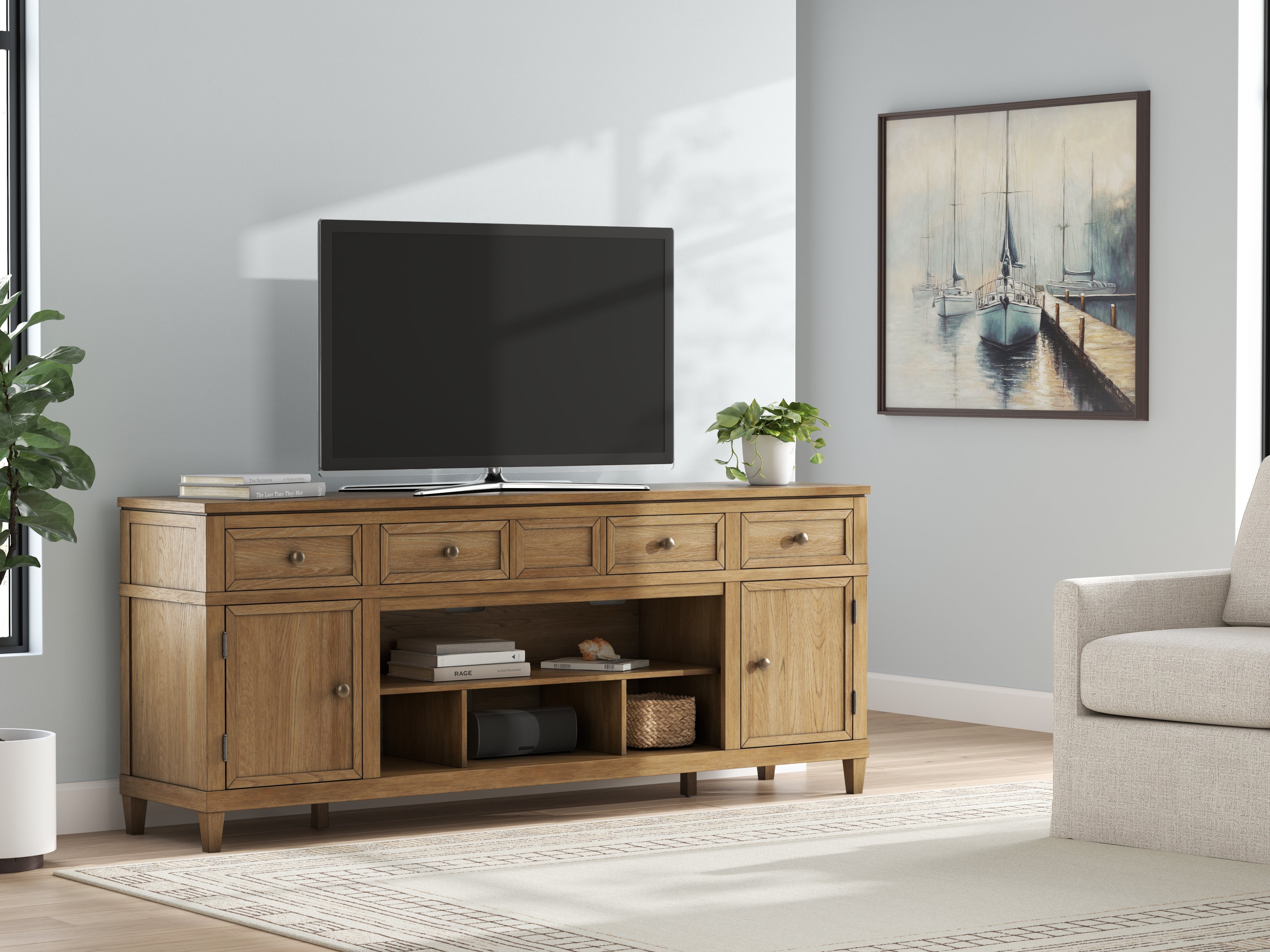 Luxury Living Gallery - Ashley Furniture - Sharlance 81" TV Stand - 81" / Light Brown - W655-68