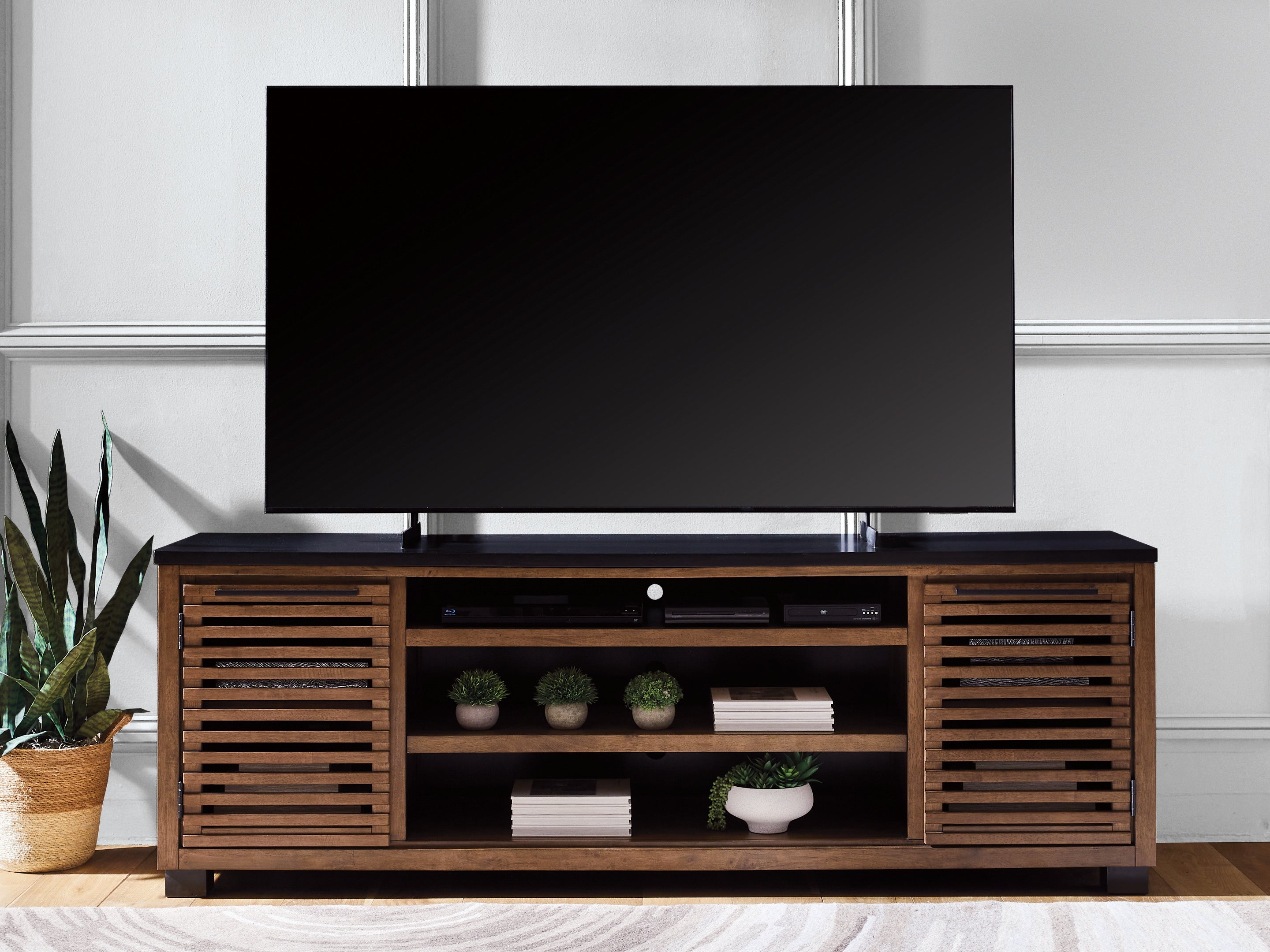 Luxury Living Gallery - Ashley Furniture - Kallari 84" TV Stand - 84" / Warm Brown/Black - W737-78