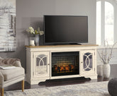 Luxury Living Gallery - Ashley Furniture - Realyn 74" TV Stand with Electric Fireplace - 74" TV Stand with Electric Fireplace / Chipped White - W743W2