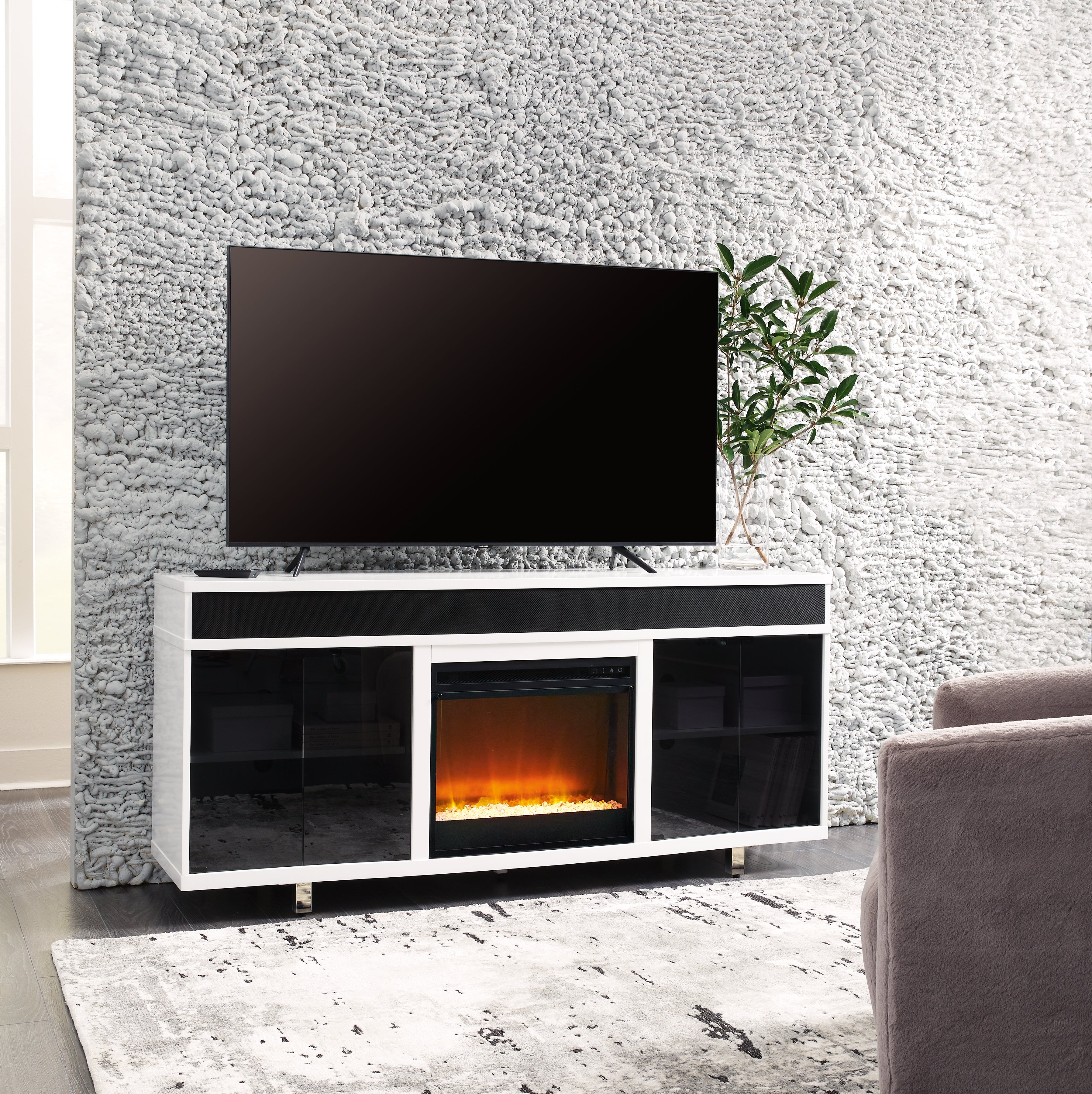 Luxury Living Gallery - Ashley Furniture - Gardoni 72" TV Stand with Electric Fireplace - 72" TV Stand with Electric Fireplace / White/Black - W756W1