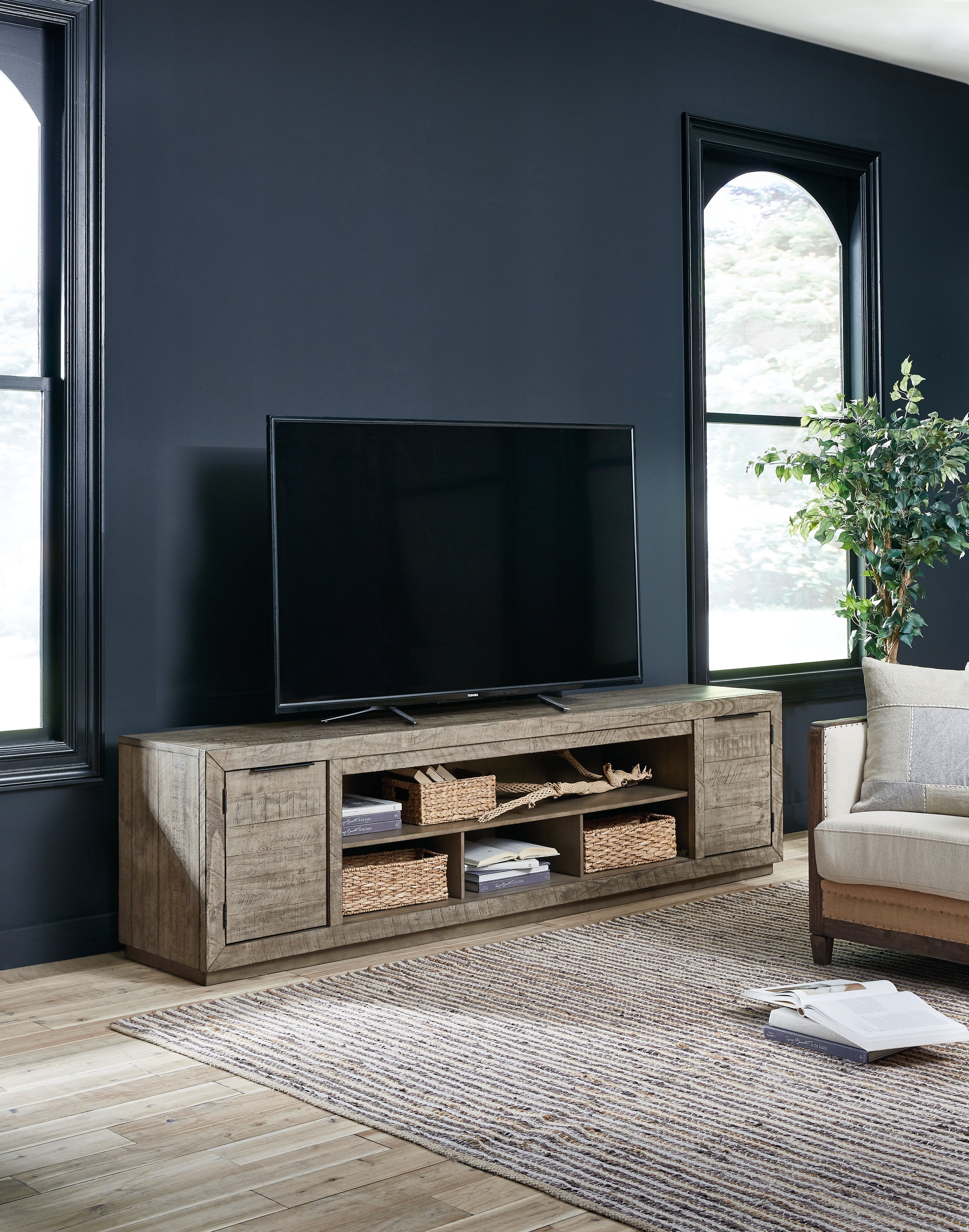 Luxury Living Gallery - Ashley Furniture - Krystanza 92" TV Stand - 92" / Weathered Gray - W760-78