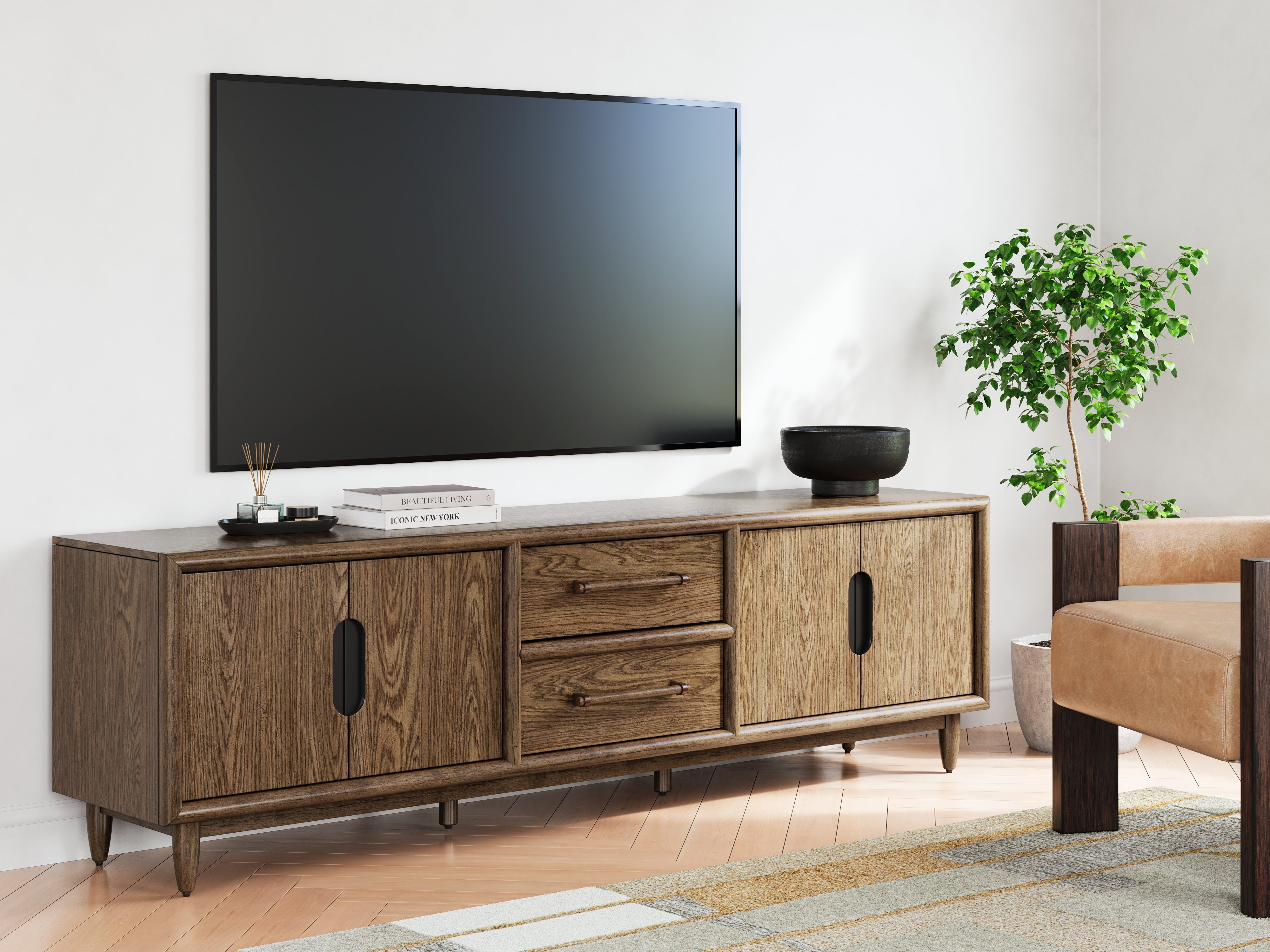 Luxury Living Gallery - Ashley Furniture - Roanhowe 85" TV Stand - 85" / Brown - W769-68