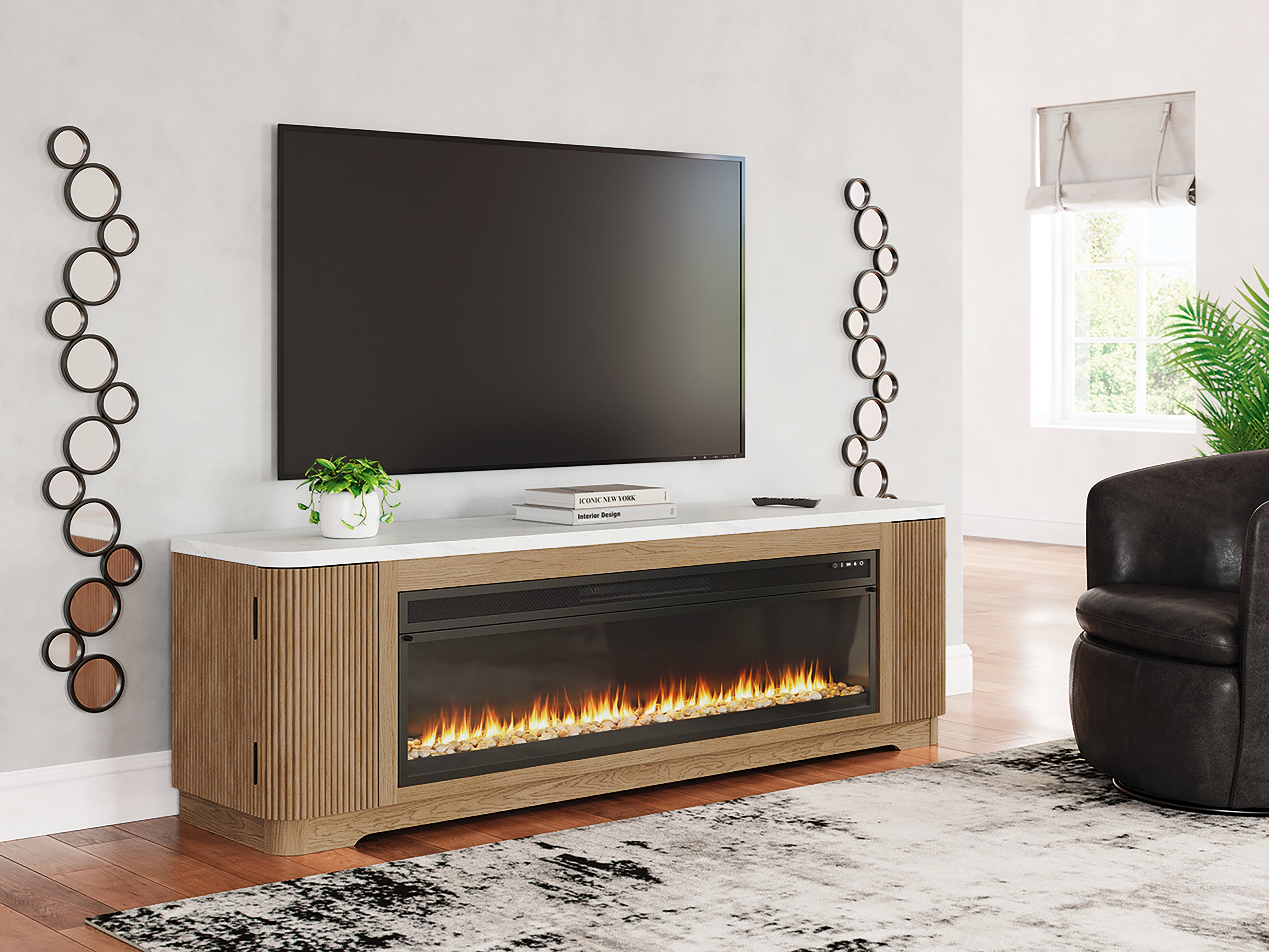 Luxury Living Gallery - Ashley Furniture - Camdill 80" TV Stand with Electric Fireplace - 80" TV Stand with Electric Fireplace / Light Brown - W808W1