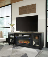 Luxury Living Gallery - Ashley Furniture - Foyland 83" TV Stand with Electric Fireplace - 83" TV Stand with Electric Fireplace / Black/Brown - W989W1